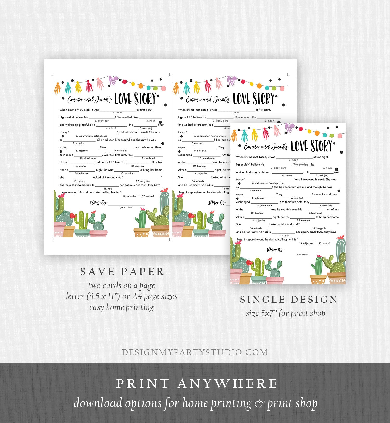 Editable Cactus Bridal Shower Games Bundle Fiesta Mexican Wedding Shower Activities Coed Shower Bridal Game Digital Template Printable 0254