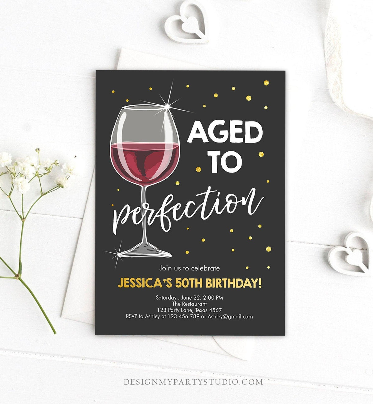 Editable Aged to Perfection Birthday Invitation Wine Adult Birthday Invite Rustic Surprise Digital Download Template Printable 0252