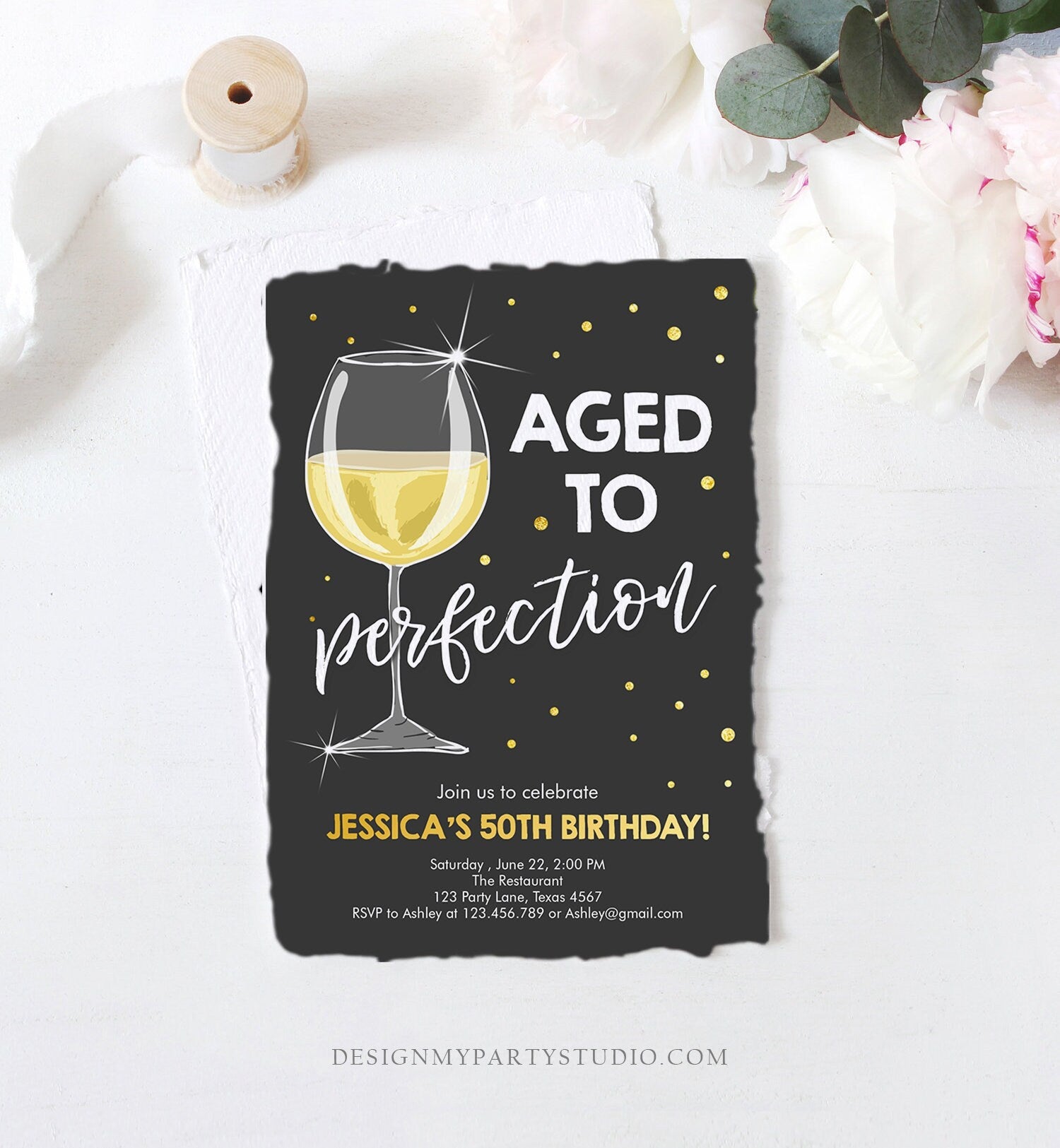 Editable Aged to Perfection Birthday Invitation Wine Adult Birthday Invite Rustic Surprise Confetti Download Printable Template Corjl 0252