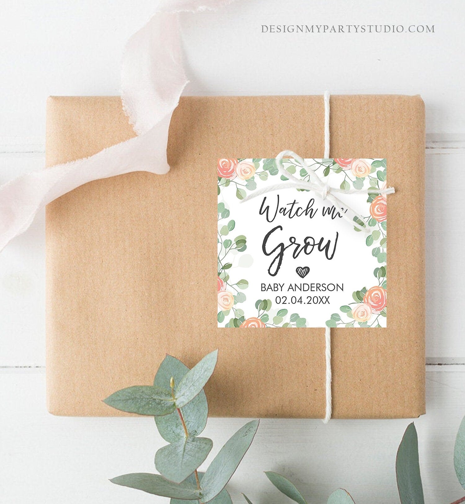 Editable Watch Me Grow Tags Baby Shower Favor Tags Plant Tags Cactus Succulent Thank You Tag Download Corjl Template Printable 0029