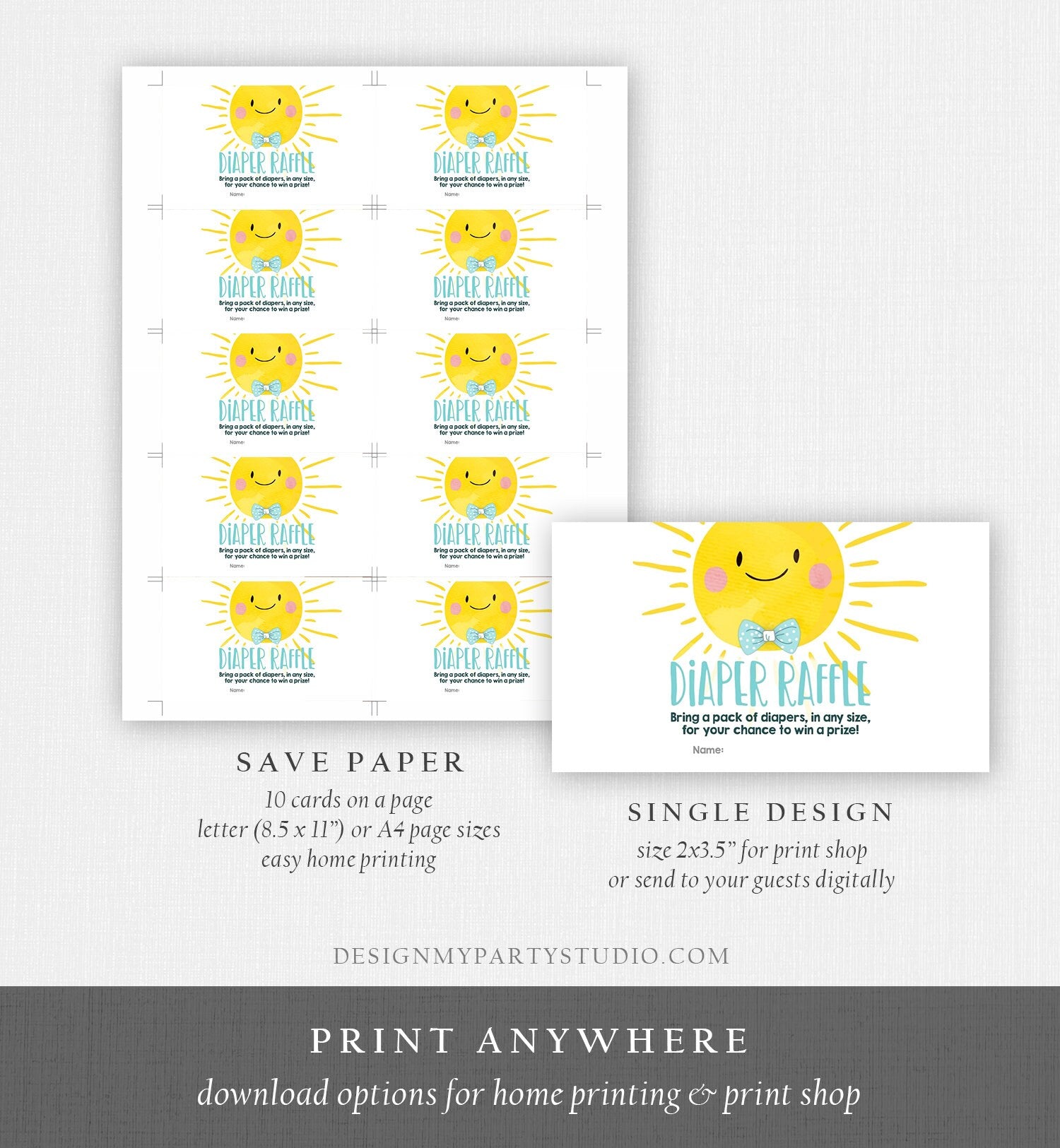 Editable Sunshine Diaper Raffle Ticket Ray of Sunshine Baby shower Boy Diaper Game Little Sunshine Diaper Ticket Game Digital Printable 0141