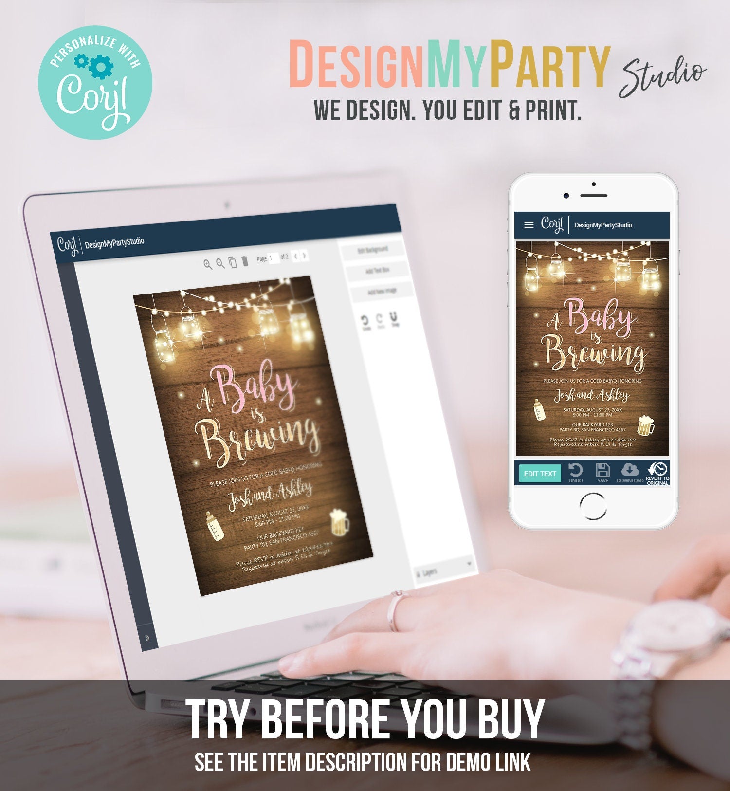 Editable A Baby is Brewing Invitation Bottle and Beers Baby Shower BaByQ BBQ Coed Couples Shower Girl Download Evite Template Printable 0015