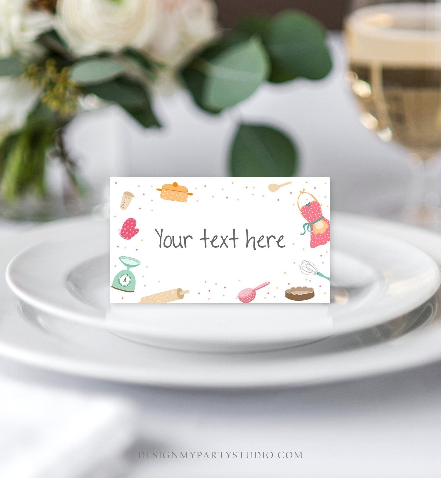 Editable Baking Food Labels Cooking Birthday Chef Place Card Kitchen Bridal Shower Tent Card Escort Card Corjl Template Printable 0219