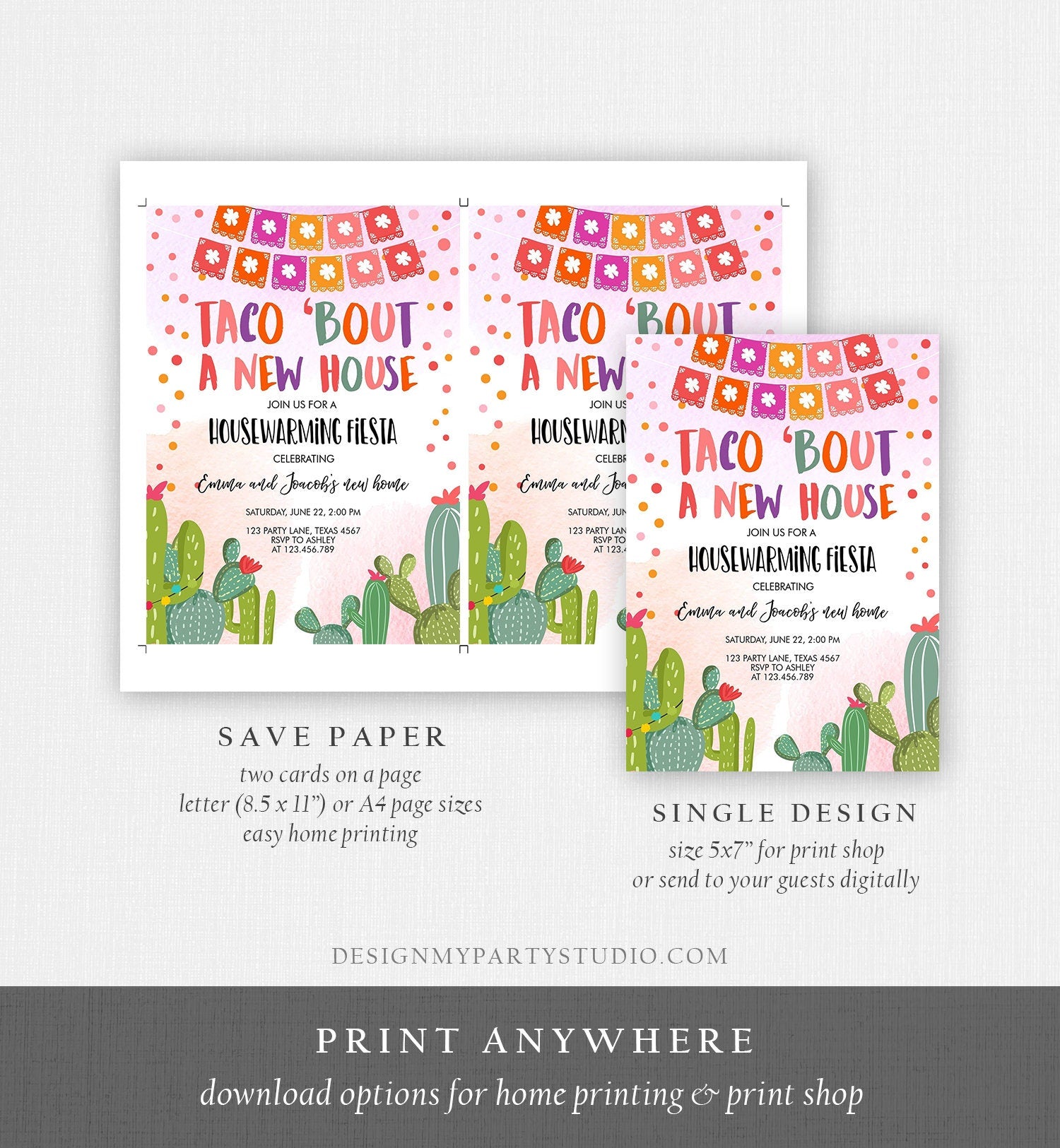 Editable Housewarming Invite Taco Bout A New House Party Fiesta New Home Cactus Mexican Download Printable Template Corjl Digital 0135