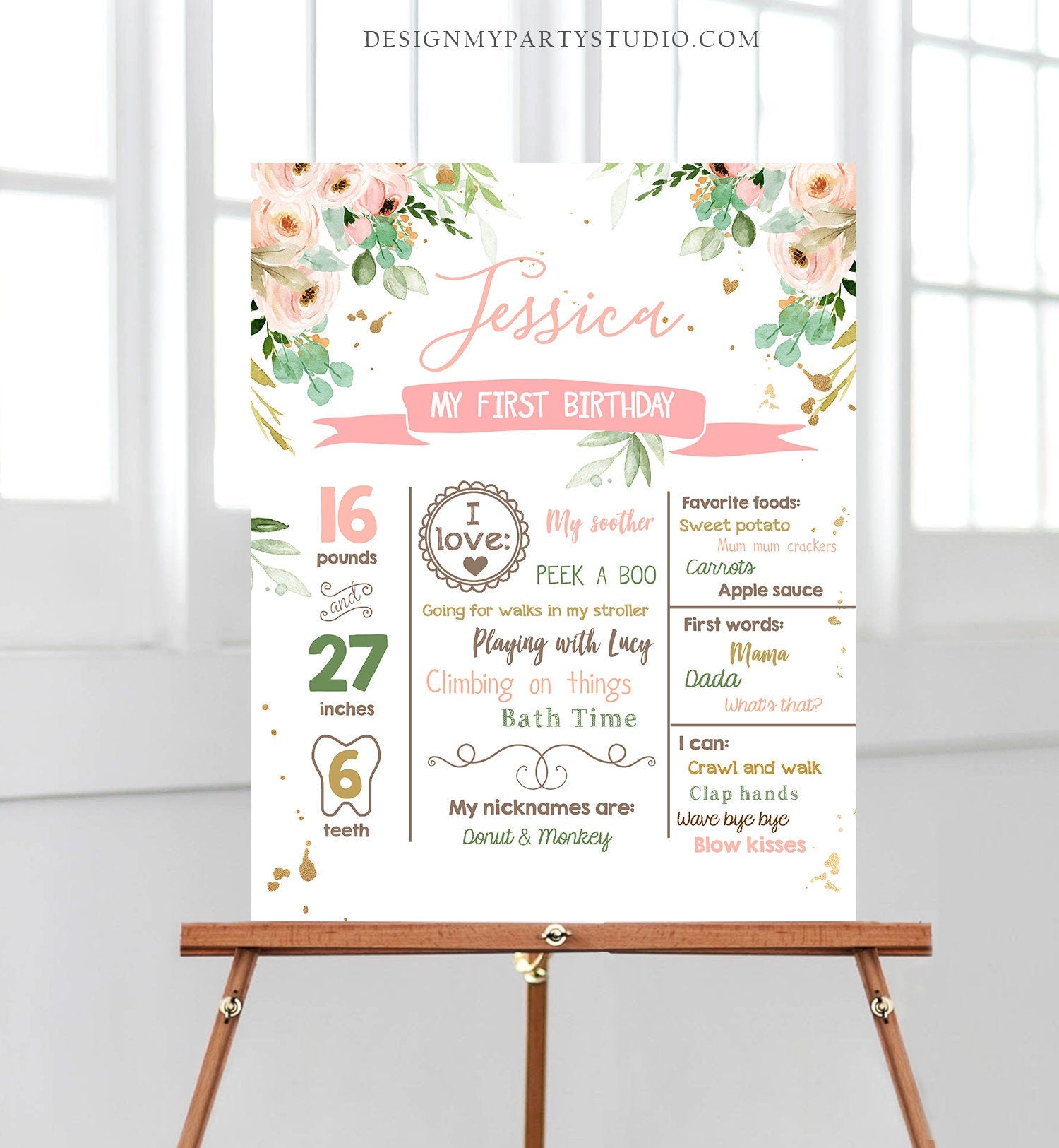 Editable Floral Birthday Milestones Sign Wild One Birthday First Birthday 1st Birthday Girl Onederful Boho Digital Template Printable 0147