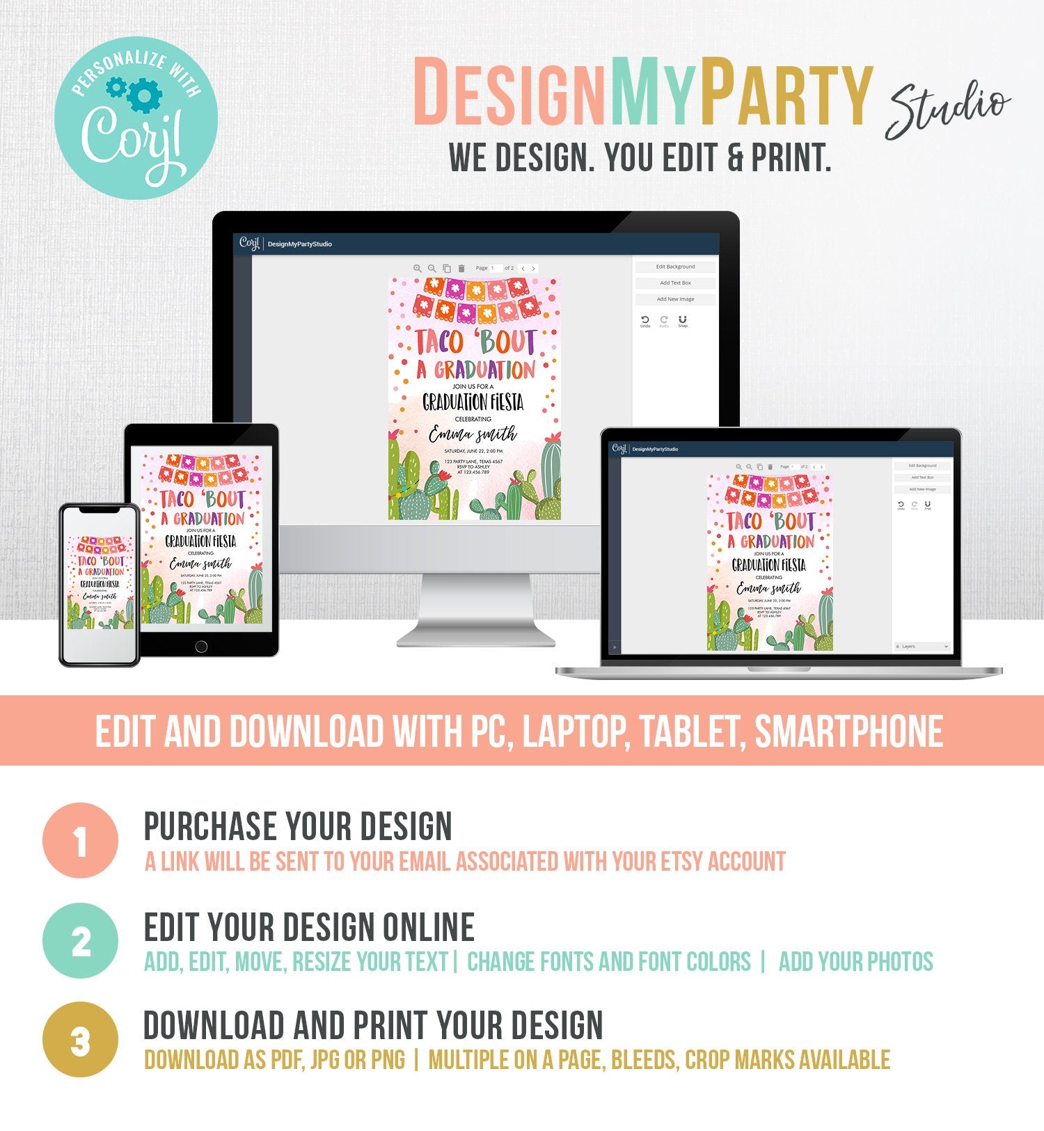 Editable Taco Bout a Graduation Party Invitation Fiesta Graduation Party Cactus Girl Mexican Digital Download Evite Template Printable 0135