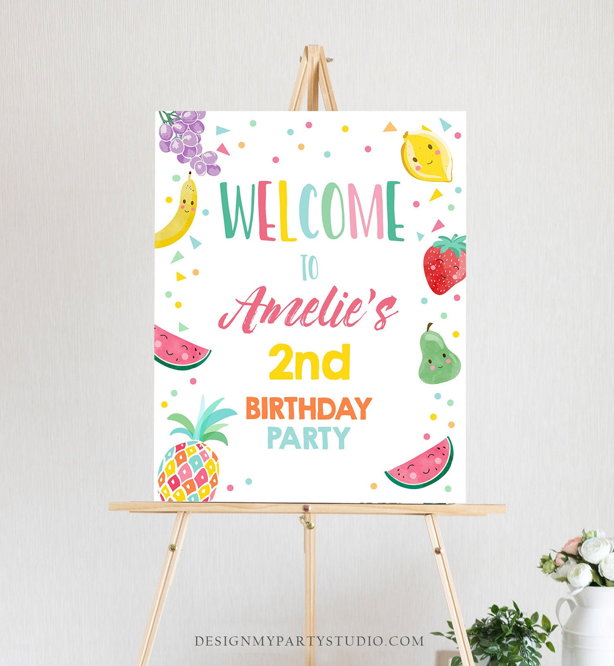 Editable Two-tti Fruiti Welcome Sign Fruit Birthday Party Fruit Two-tti Frutti Tropical Summer Digital Download Template Printable 0139