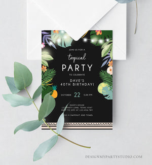 Editable Tropical Birthday Invitation Tropical Party Adult Birthday Man Woman Palm Leaves Hawaiian Download Printable Template Corjl 0183