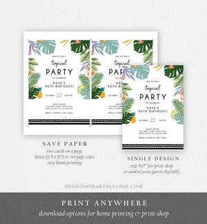 Editable Tropical Birthday Invitation Tropical Party Adult Birthday Woman Man Palm Leaves Hawaiian Download Printable Template Corjl 0183