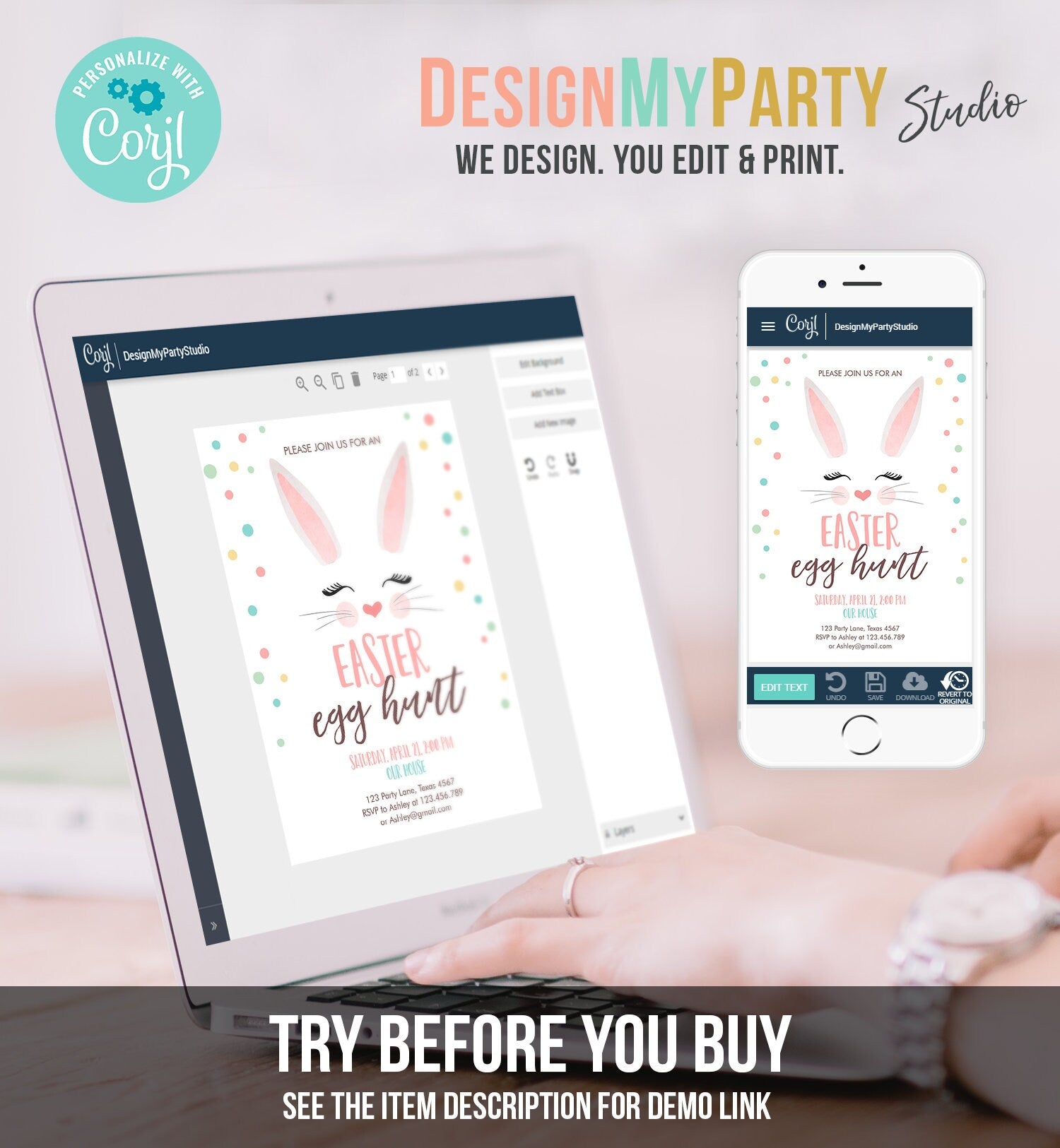 Editable Easter Egg Hunt Invitation Easter Bunny Pink Easter Invite Easter Birthday Spring Download Printable Template Corjl 0449 0238