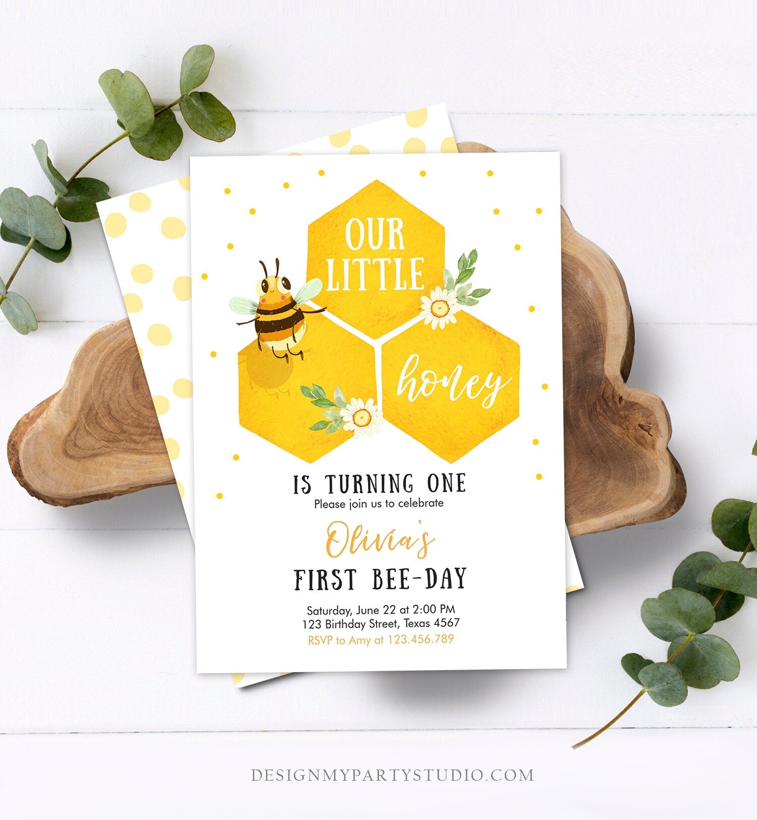 Editable Little Honey Birthday Party Invitation Bee-Day Invite Bee Party Bee Birthday Summer Download Printable Template Digital Corjl 0317