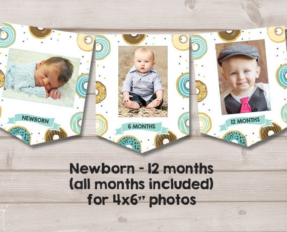 Donut First Birthday Banner Monthly Photo Banner Donut Banner Donut Birthday Party Decor Doughnut Girl Pink Teal Digital PRINTABLE 0050