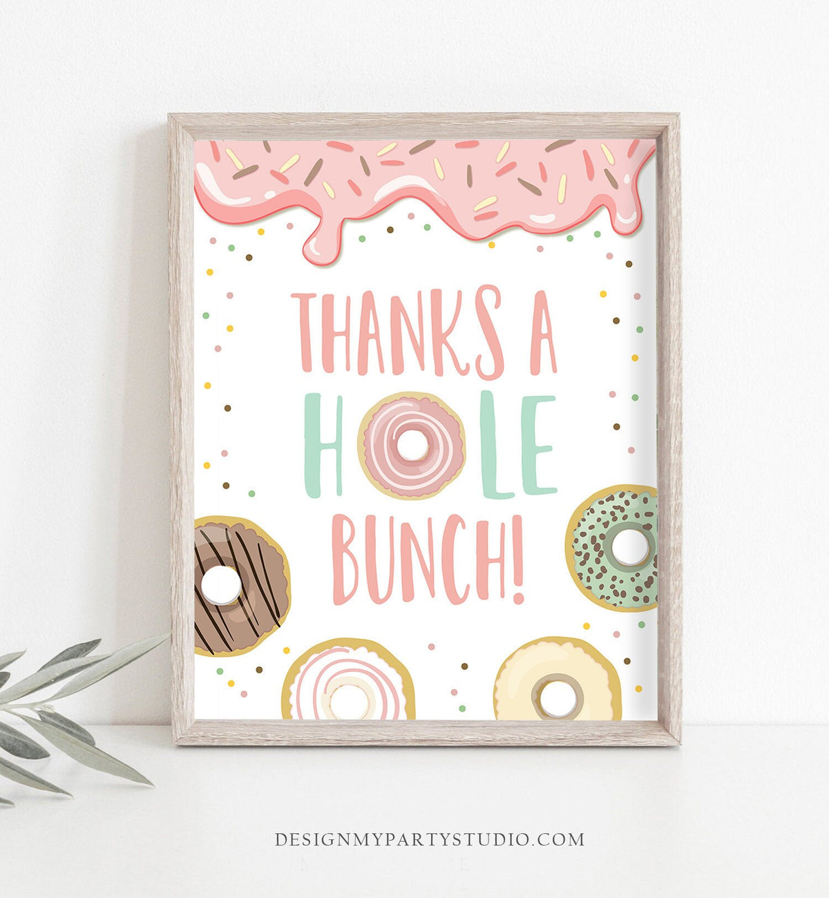 Thanks a Hole Bunch Donut Birthday Sign Table Decor Doughnut Birthday Pink Girl Pastel Donut Favors Decor Thank you Donut PRINTABLE 0320