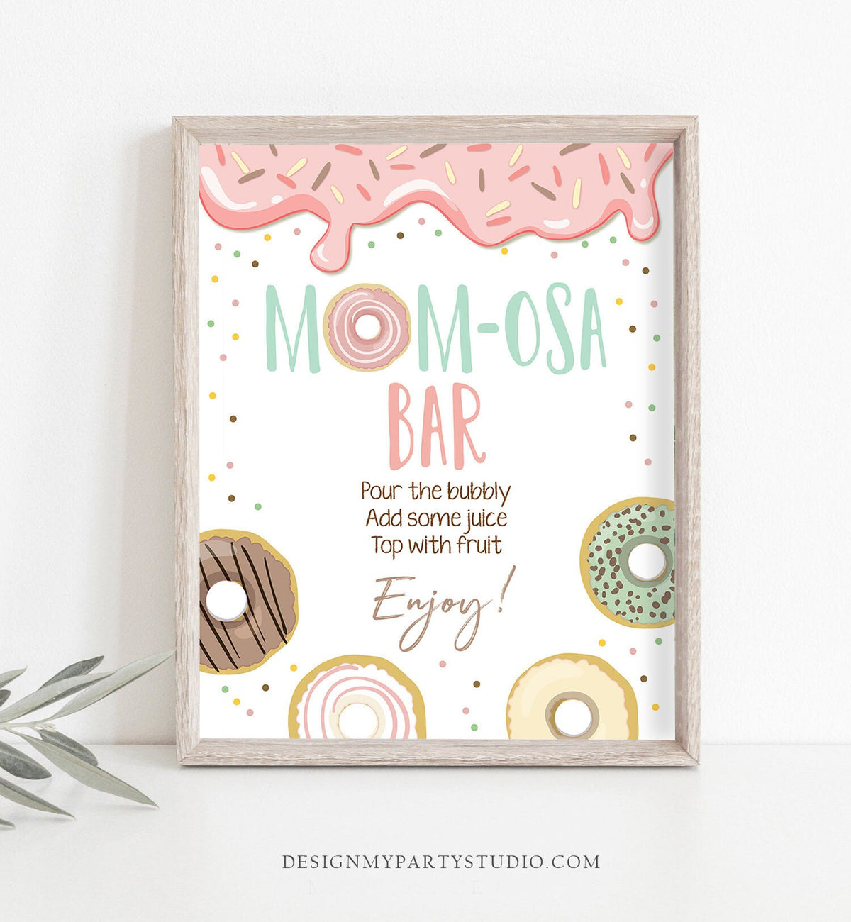 Momosa Bar Sign Donut Baby Shower Party Decor Mom-osa Mimosa Bar Sprinkle Donut Couples Shower Instant Digital Download Printable 0320