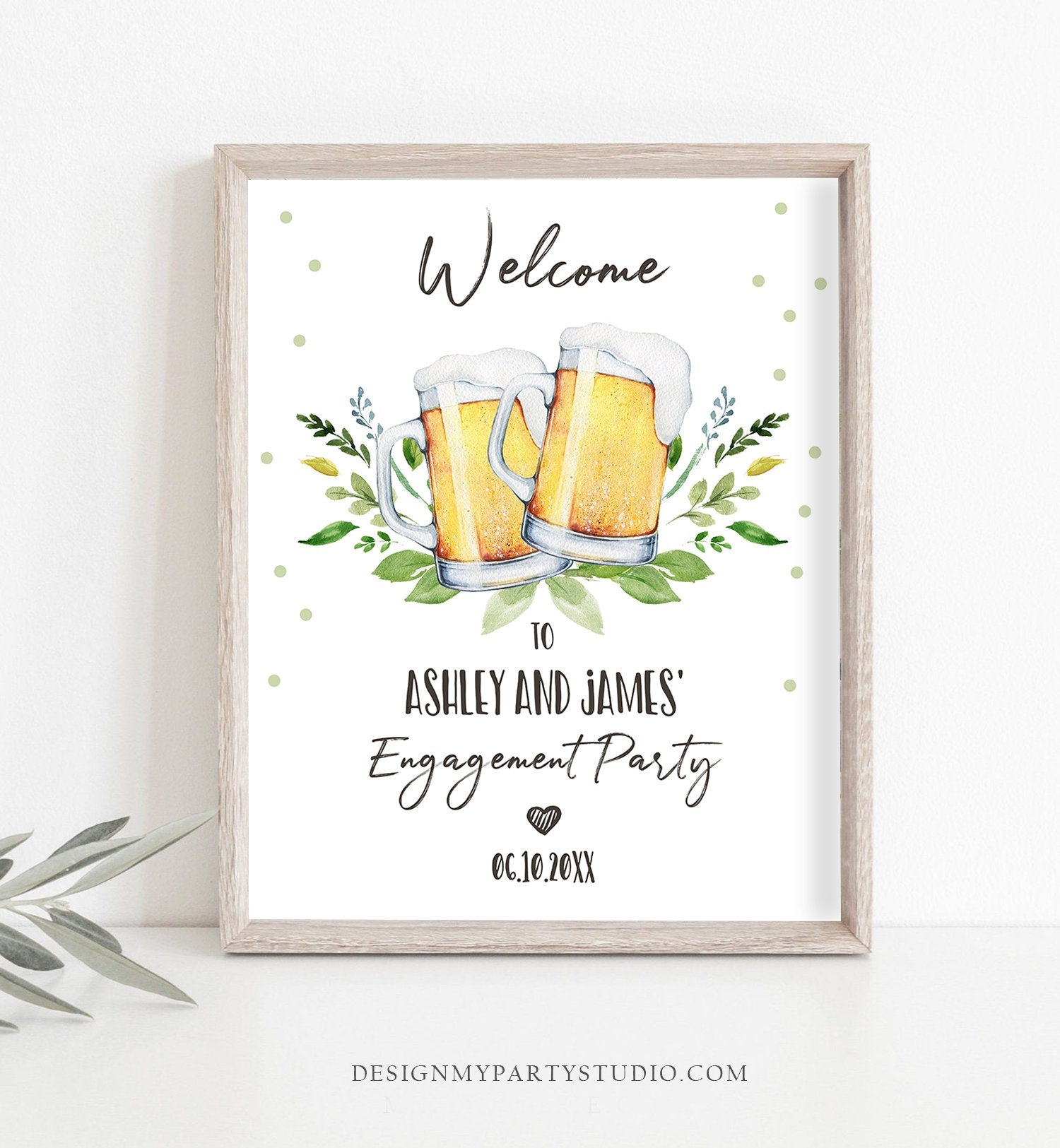 Editable Love is Brewing Welcome Sign Brewing Couples Shower Beers Cheers Wedding Shower Brews Before I Do Greenery Corjl Template 0190