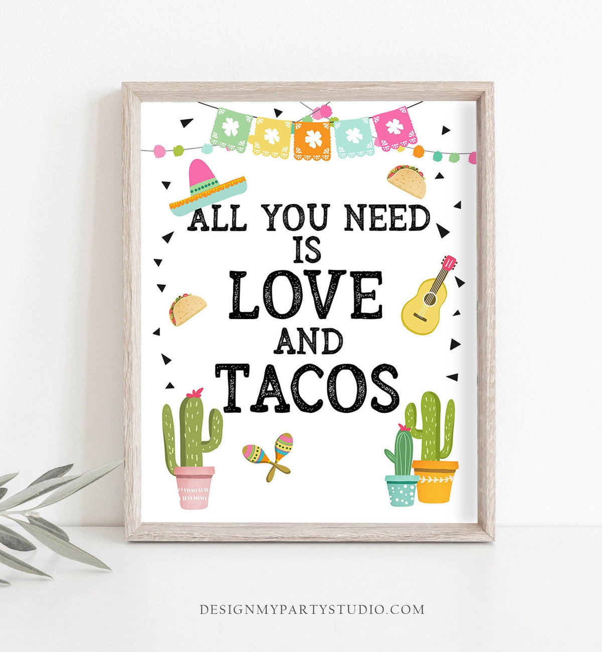 Taco Bar Sign Couples Shower All You Need is Love and Tacos Fiesta Bridal Shower Baby Shower Decor Cactus Instant Download Printable 0161