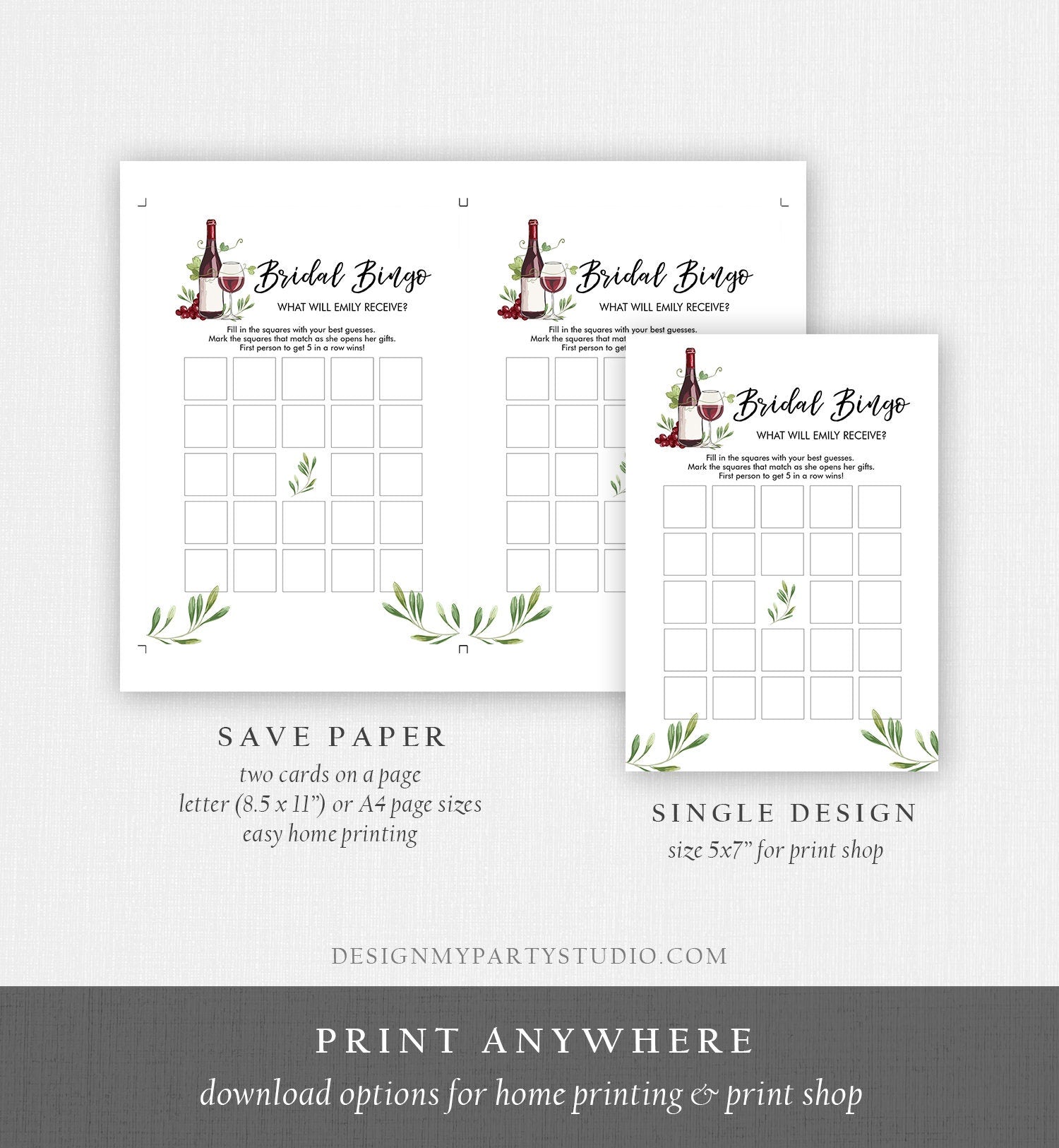 Editable Bridal Bingo Bridal Shower Game Wine Tasting Vineyard Grapes Wedding Shower Activity Download Corjl Template Printable 0234