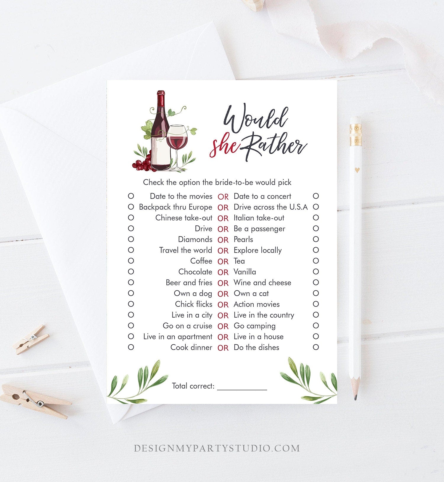 Editable Wine Tasting Bridal Shower Games Bundle Wedding Shower Activity Vineyard Grapes Brunch and Bubbly Corjl Template Printable 0234