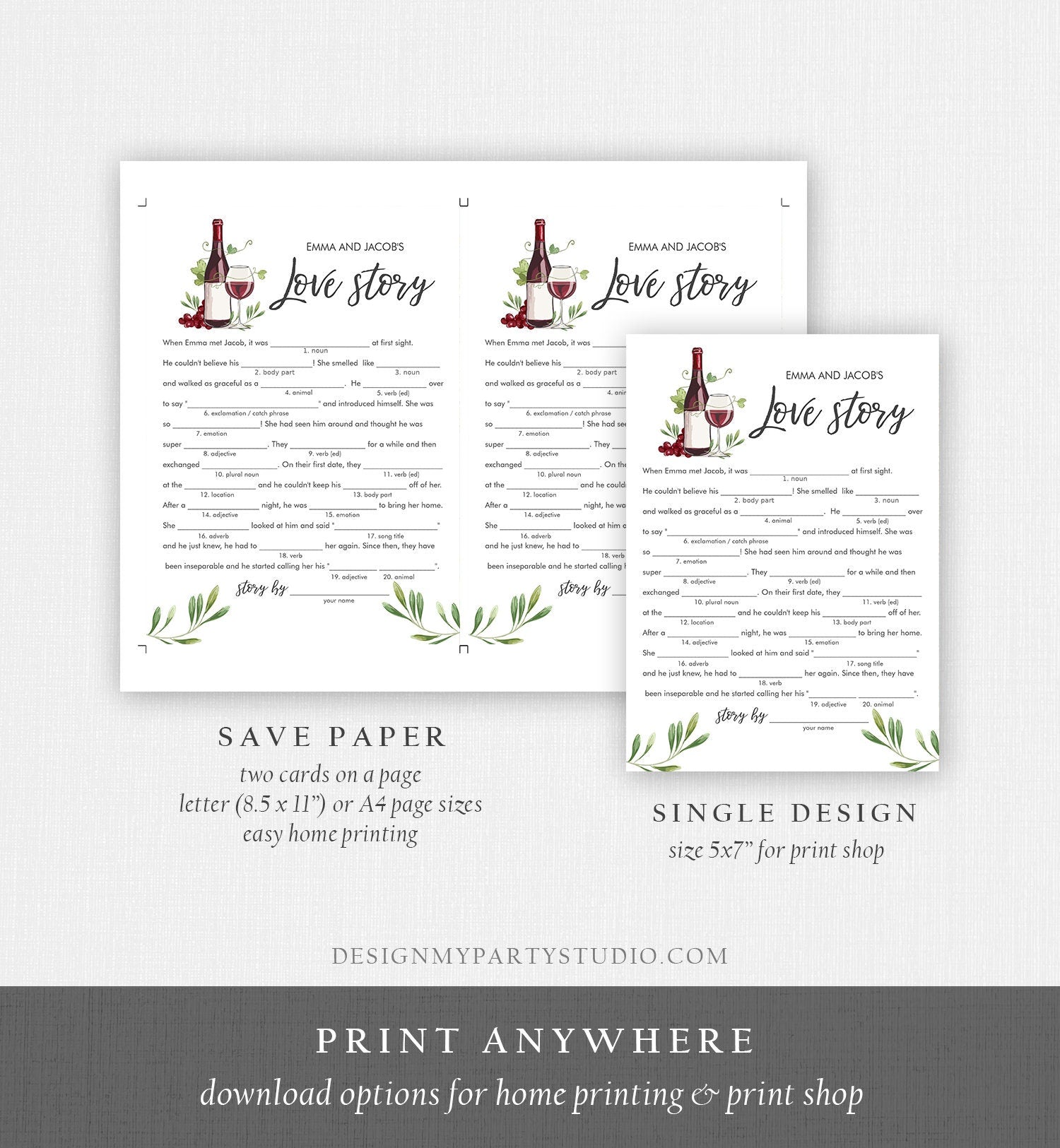 Editable Wine Tasting Bridal Shower Games Bundle Wedding Shower Activity Vineyard Grapes Brunch and Bubbly Corjl Template Printable 0234