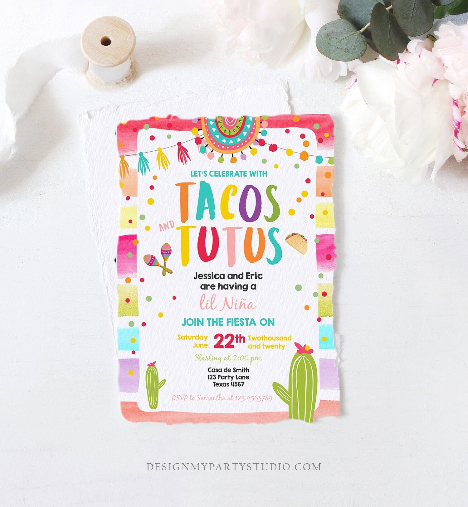 Editable Fiesta Baby Shower Invitation Tacos and Tutus Cactus Mexican Fiesta Couples Shower Taco Sprinkle Digital Template Printable 0134