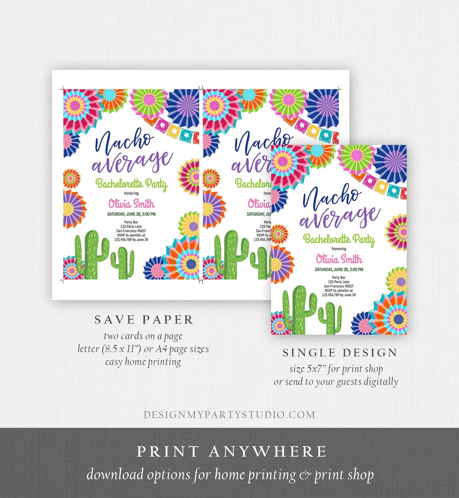 Editable Fiesta Nacho Average Bachelorette Party Invitation Cactus Mexican Bridal Shower Digital Download Corjl Template Printable 0236