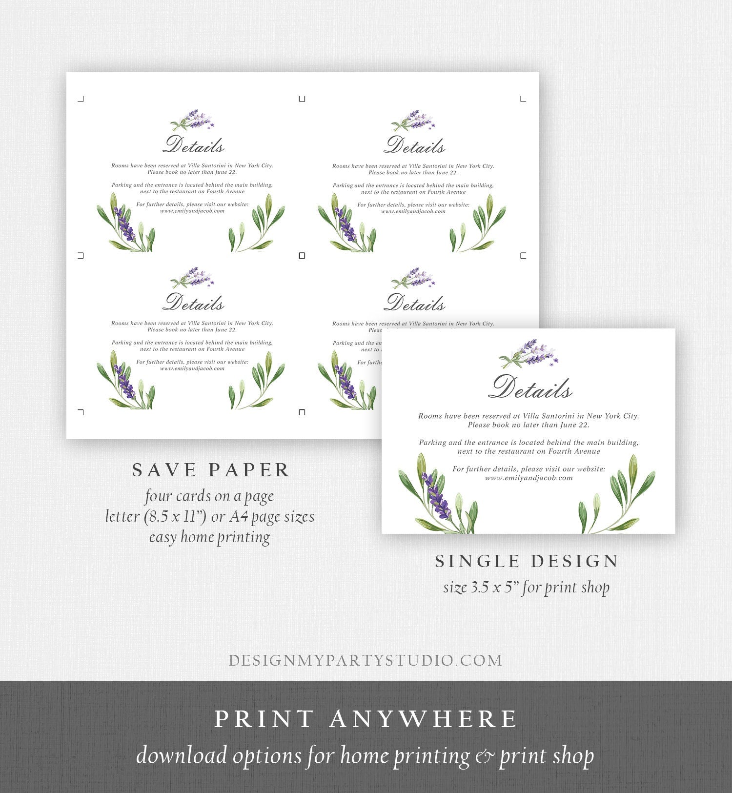 Editable Lavender Wedding Invitation Set Suite Greenery Foliage Boho Wedding Lilac Blush Lavender Purple Corjl Template Printable 0206