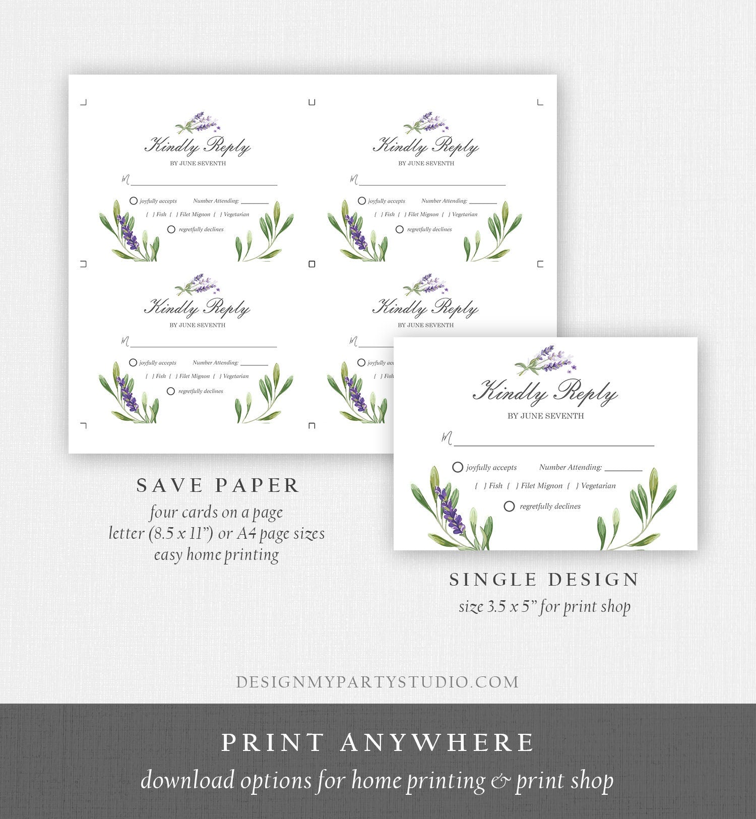 Editable Lavender Wedding Invitation Set Suite Greenery Foliage Boho Wedding Lilac Blush Lavender Purple Corjl Template Printable 0206