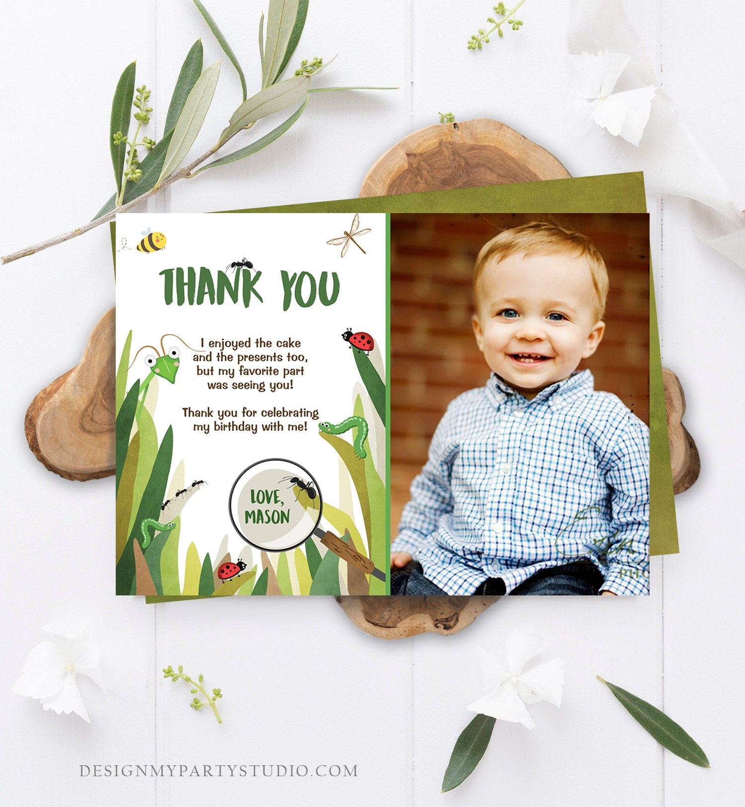 Editable Thank You Card Bug Thank you Note Bug Birthday Insect Party Boy Birthday Thank you Download Printable Template Corjl Digital 0090