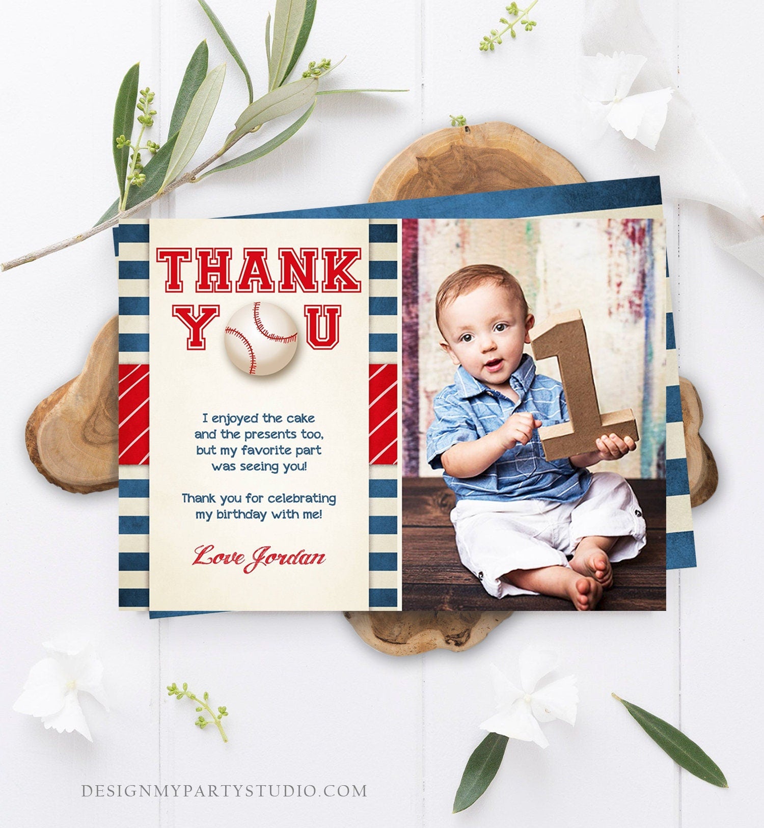 Editable Baseball Thank You Card Birthday Boy Little Slugger Rookie of The Year First 1st Batter Up Download Template Digital Corjl 0069