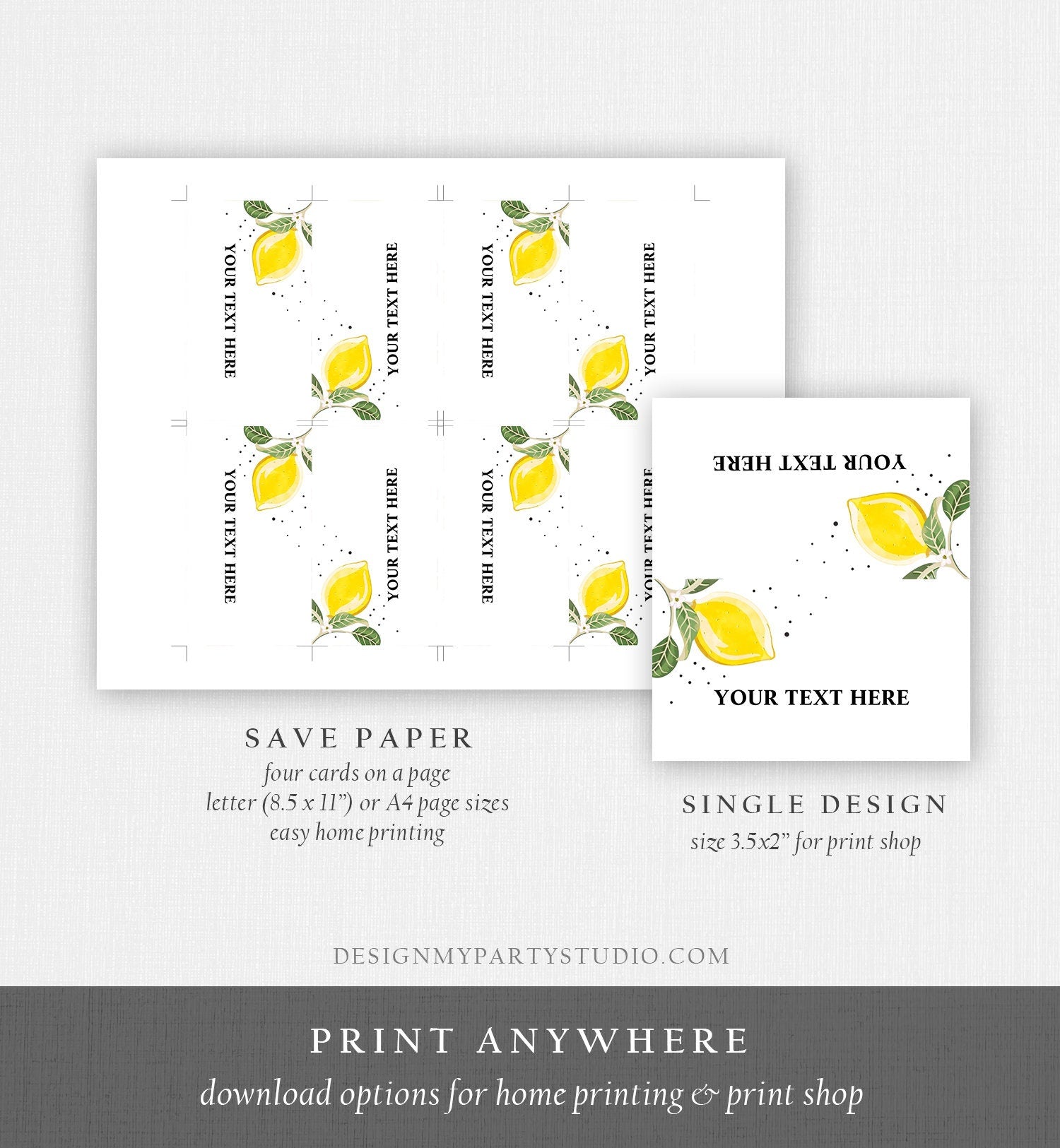 Editable Lemon Food Tent Cards Watercolor Lemon Food Labels Place Card Bridal Shower Lemonade Citrus Summer Boho Corjl Template 0307