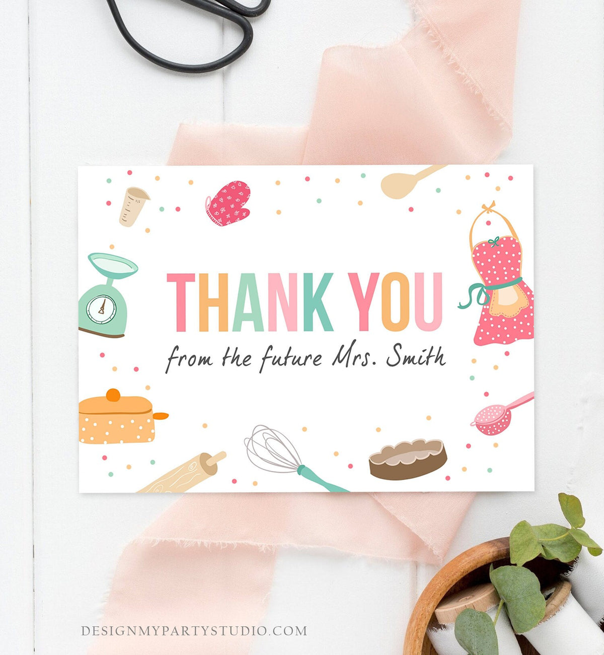 Editable Thank You Card Kitchen Bridal Shower Cooking Birthday Baking Little Chef Girl Thank You Note Printable Template Download Corjl 0219