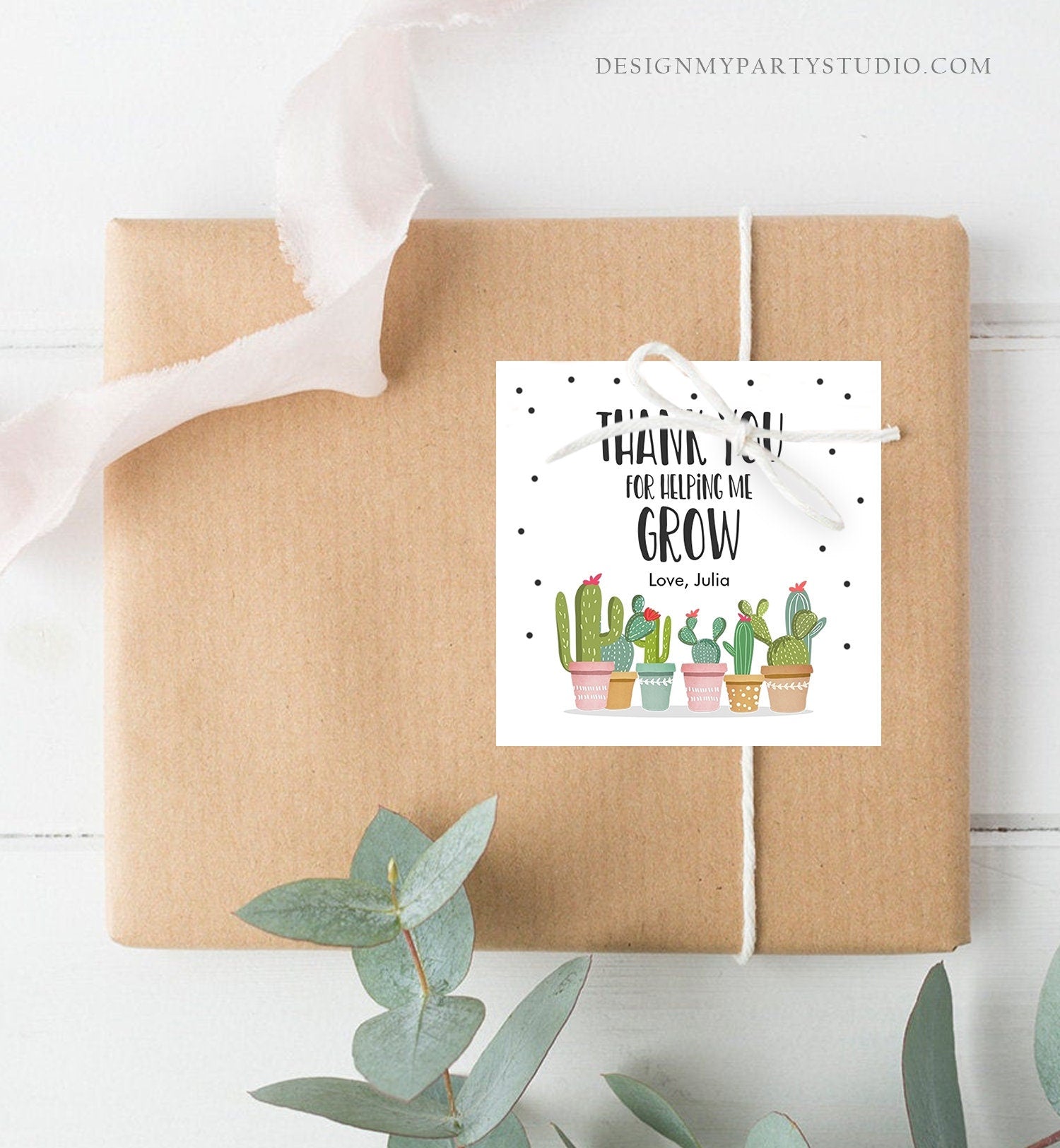 Editable Teacher Appreciation Favor Tags Thank You for Helping me Grow Succulent Fiesta Cactus Teacher Tag Corjl Template Printable 0464