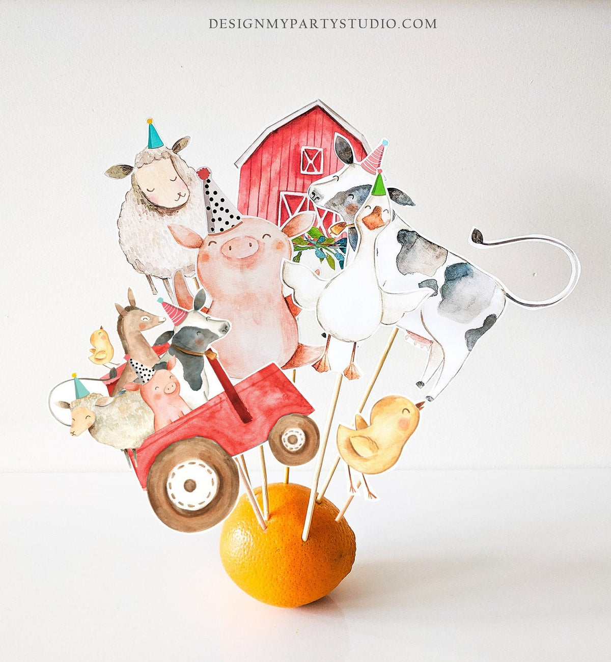 Farm Centerpieces Farm Animals Birthday Party Farm Cake Topper Table Decor Red Tractor Barnyard Party Decoration Boy Digital Printable 0155