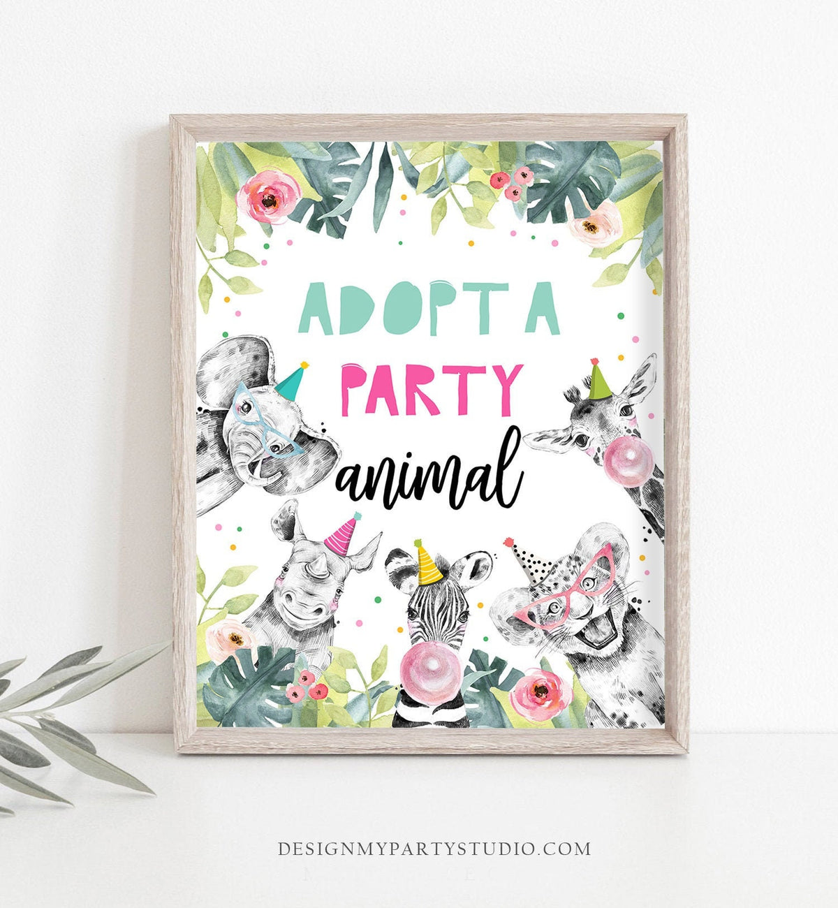 Adopt an Animal Birthday Sign Table Decor Safari Animals Party Animals Birthday Wild One Girl Zoo Table Sign Zoo Party Jungle Printable 0322