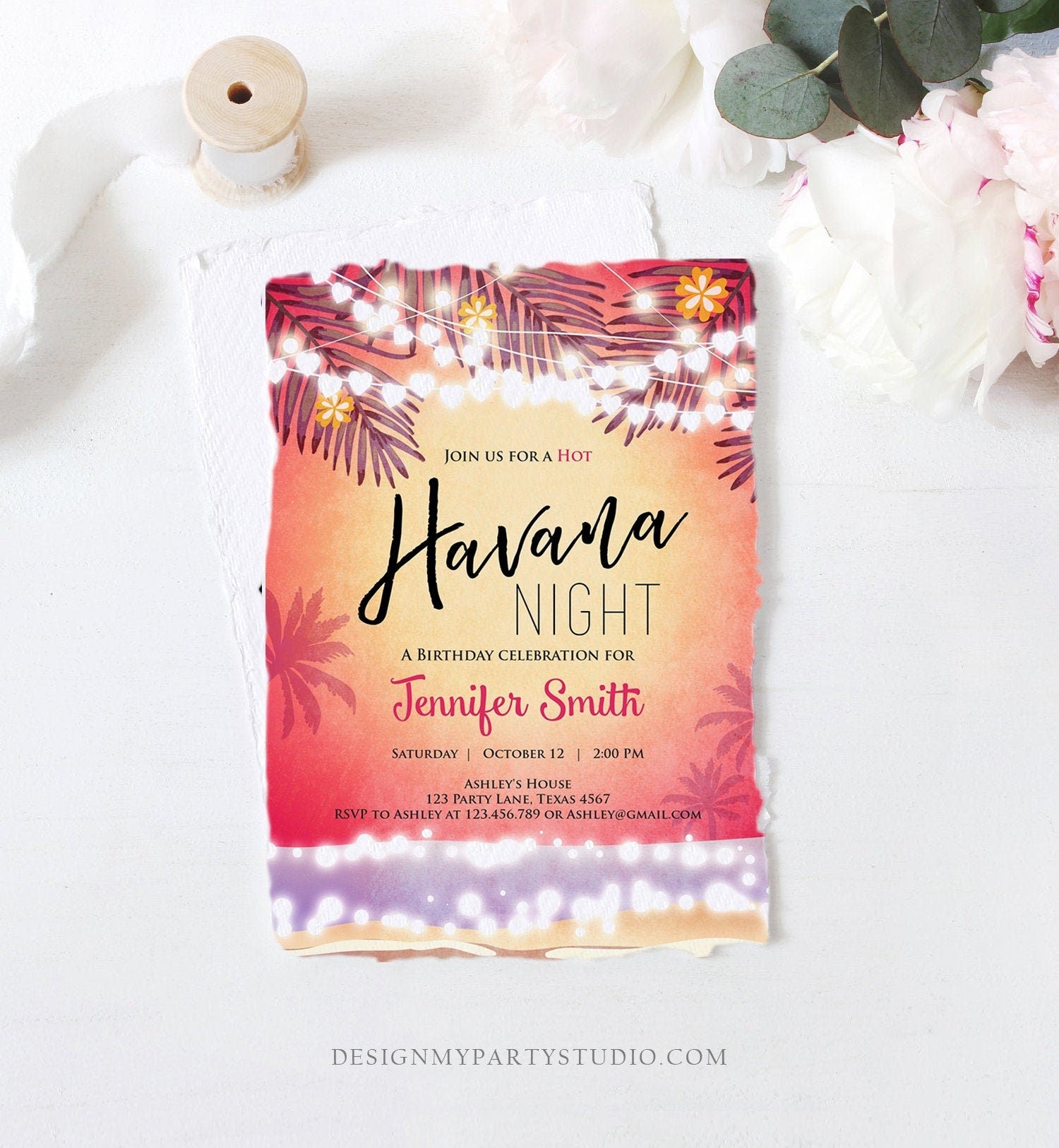 Editable Havana Nights Invitation Night in Havana Birthday Invitation Vintage Beach Download Printable Invite Template Digital Corjl 0287