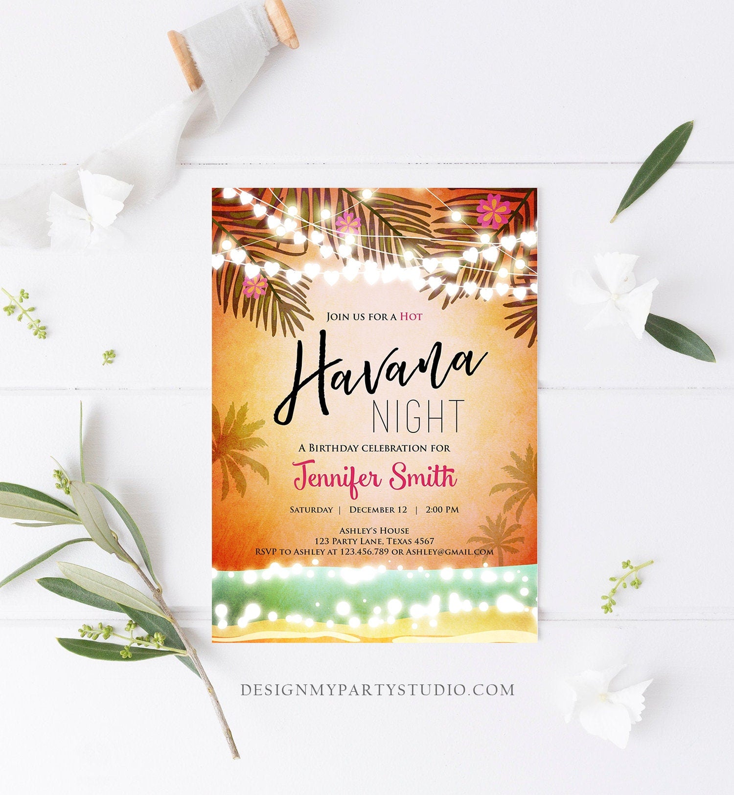 Editable Havana Nights Invitation Night in Havana Birthday Invitation Vintage Beach Download Printable Cuban Template Digital Corjl 0287