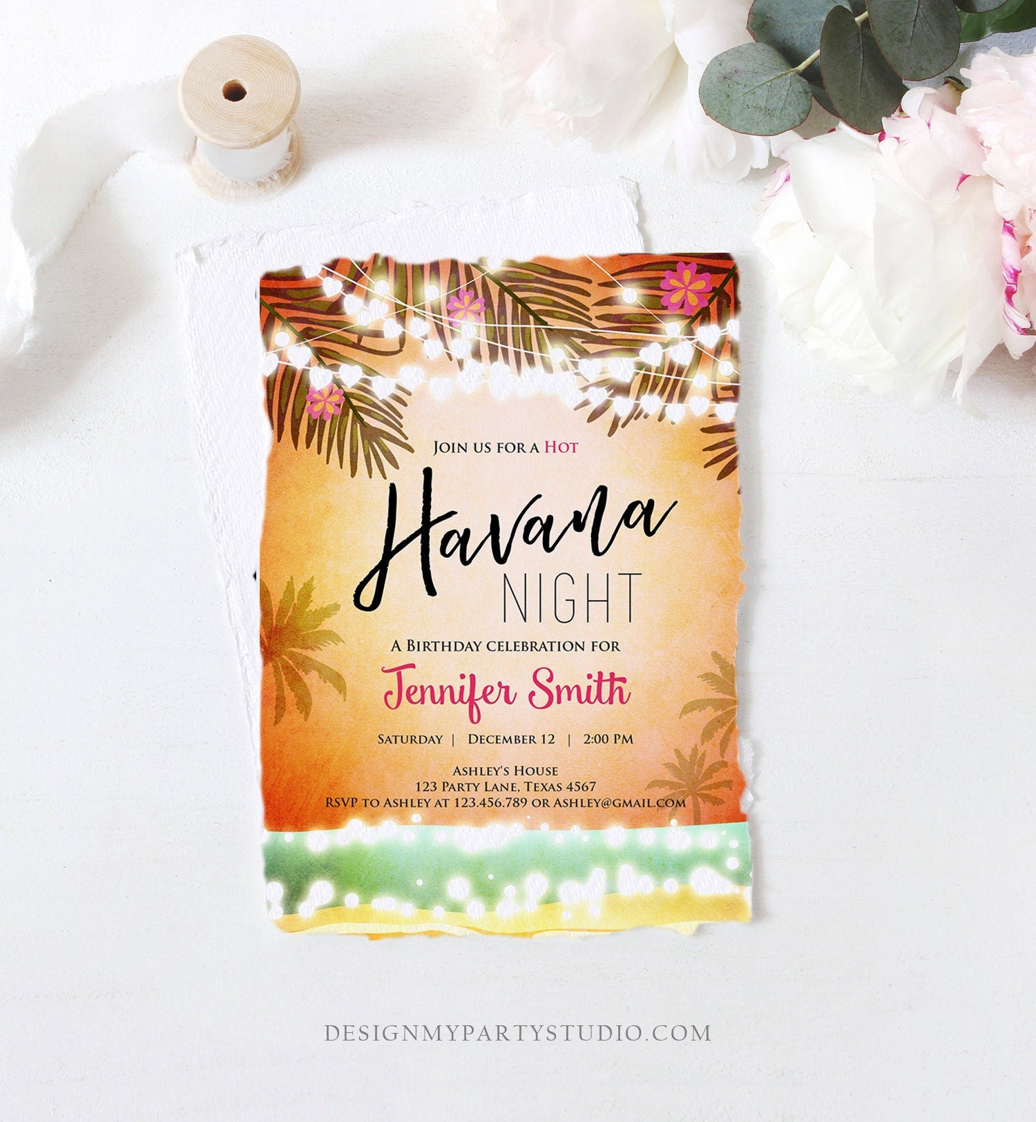 Editable Havana Nights Invitation Night in Havana Birthday Invitation Vintage Beach Download Printable Cuban Template Digital Corjl 0287