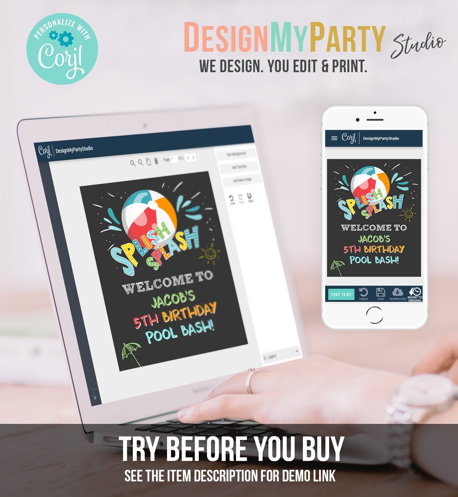 Editable Pool Party Welcome Sign Pool Party Birthday Beach Ball Pool Bash Boy Welcome Splish Splash Printable Welcome Template Corjl 0169