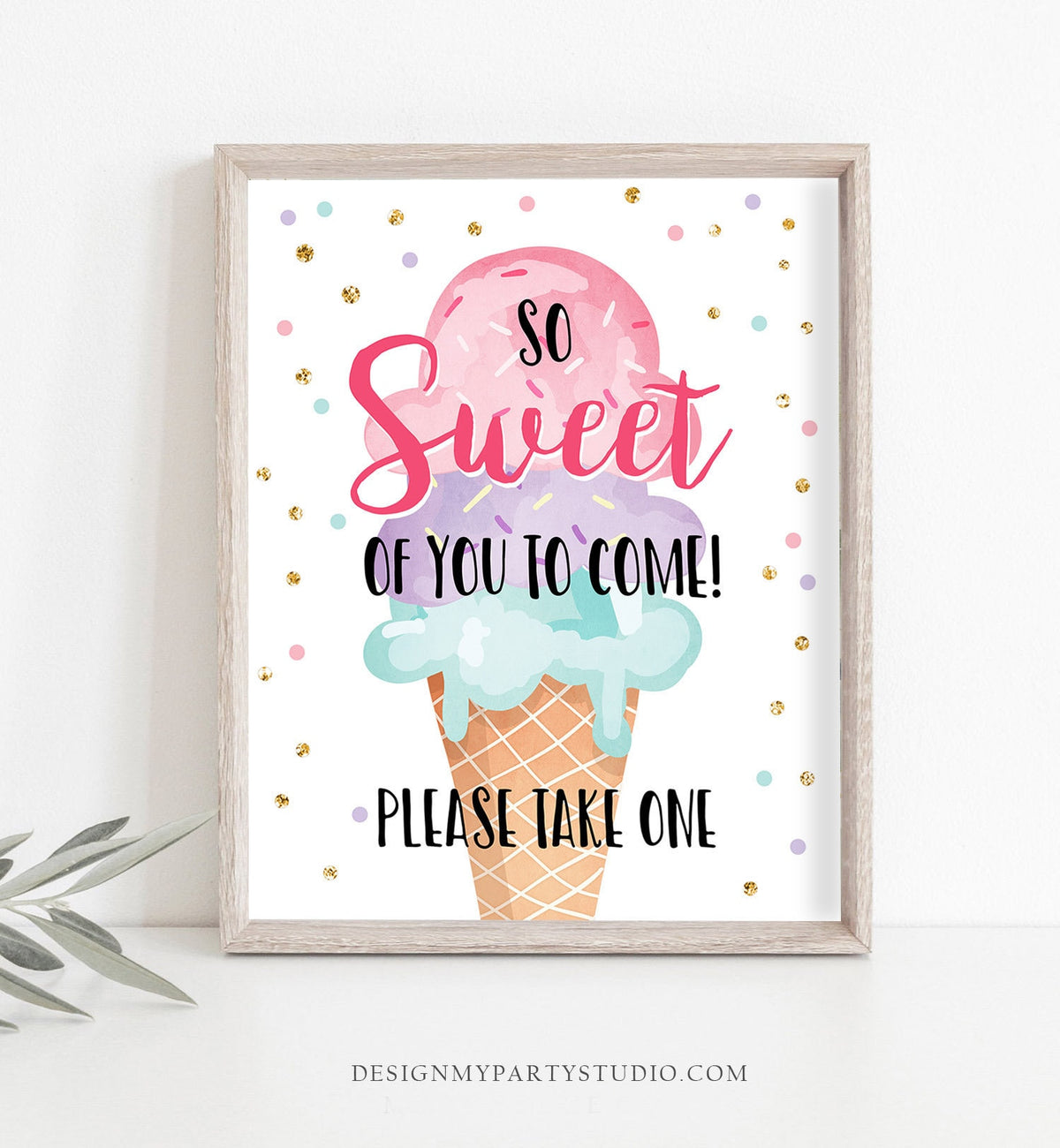 Ice Cream Birthday Sign Thank You Sign So Sweet of You to Come Favors Table Sign Social Summer Pink Purple Instant Download Printable 0243