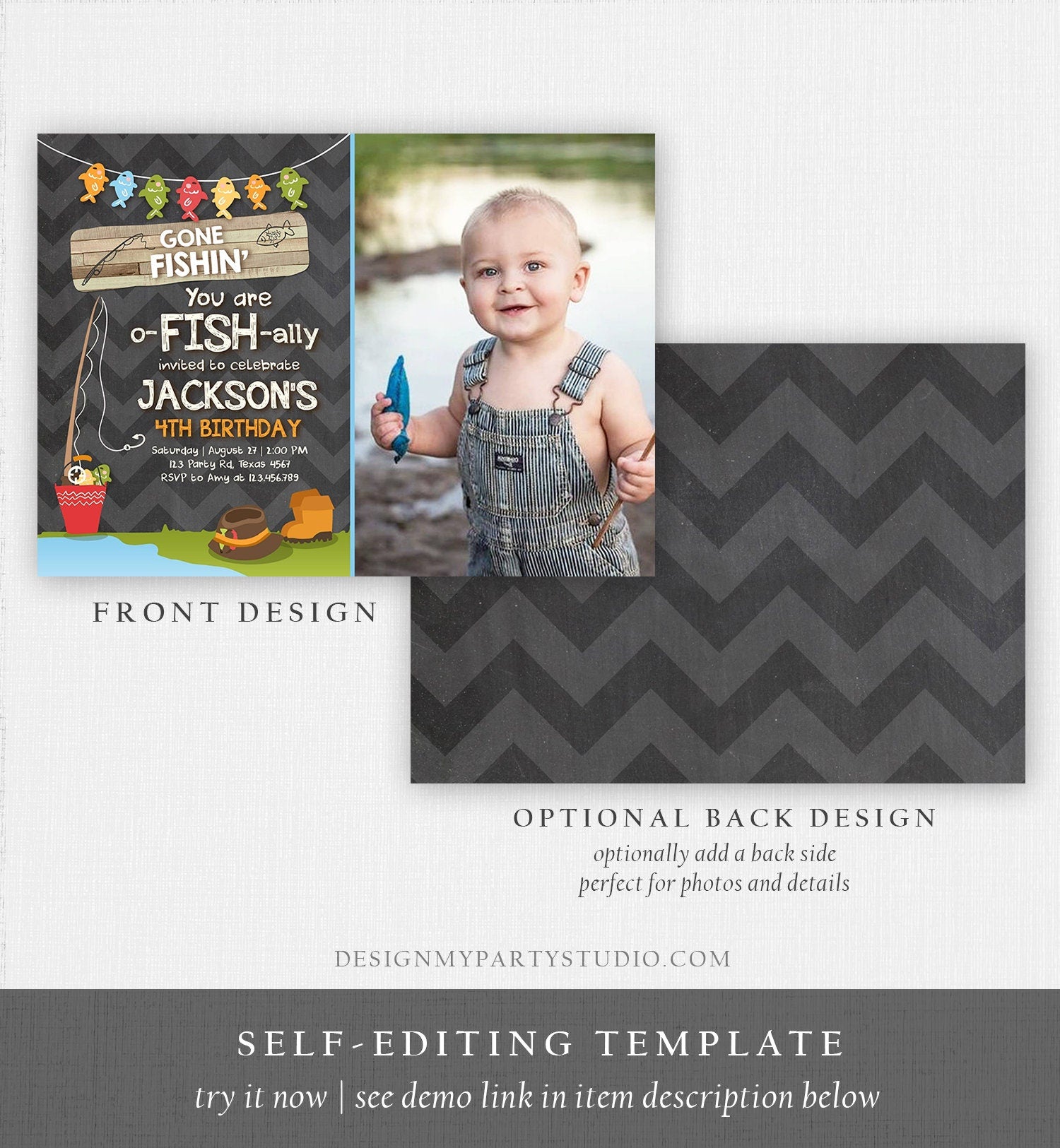 Editable Fishing Birthday Invitation Boy o-Fish-Ally Reeling the Big One Gone Fishing Fishin Digital Download Corjl Template Printable 0080