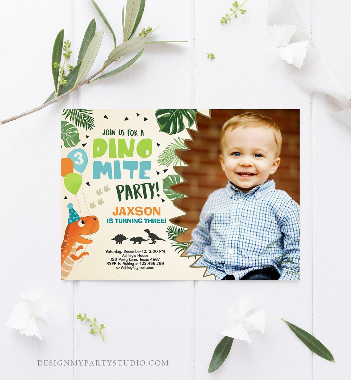 Editable Dinosaur Birthday Invitation Dino mite T-Rex Dig Party Prehistoric Boy Dino Fossil Download Printable Invite Template Corjl 0074