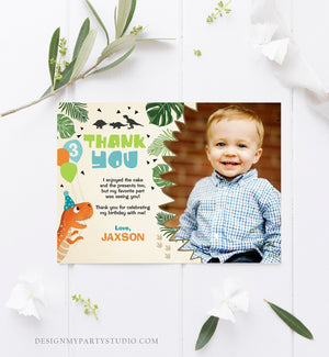 Editable Dinosaur Thank you Card Dino Birthday Dino Mite Prehistoric T-Rex ROAR Boy Dig Party Dino Dig Template Instant Download Corjl 0074