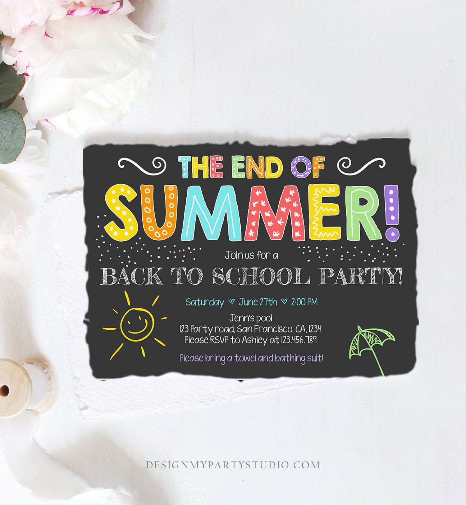 Editable End Of The Summer Pool Party Invitation Back to School Splish Splash Birthday Swimming Download Corjl Template Printable 0156