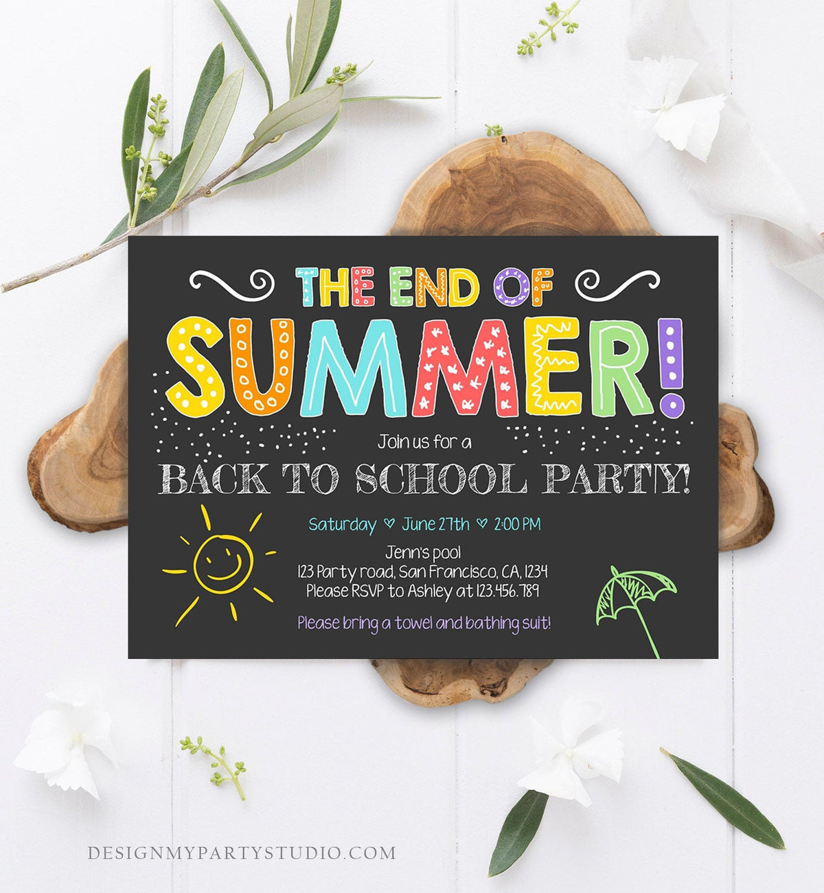 Editable End Of The Summer Pool Party Invitation Back to School Splish Splash Birthday Swimming Download Corjl Template Printable 0156