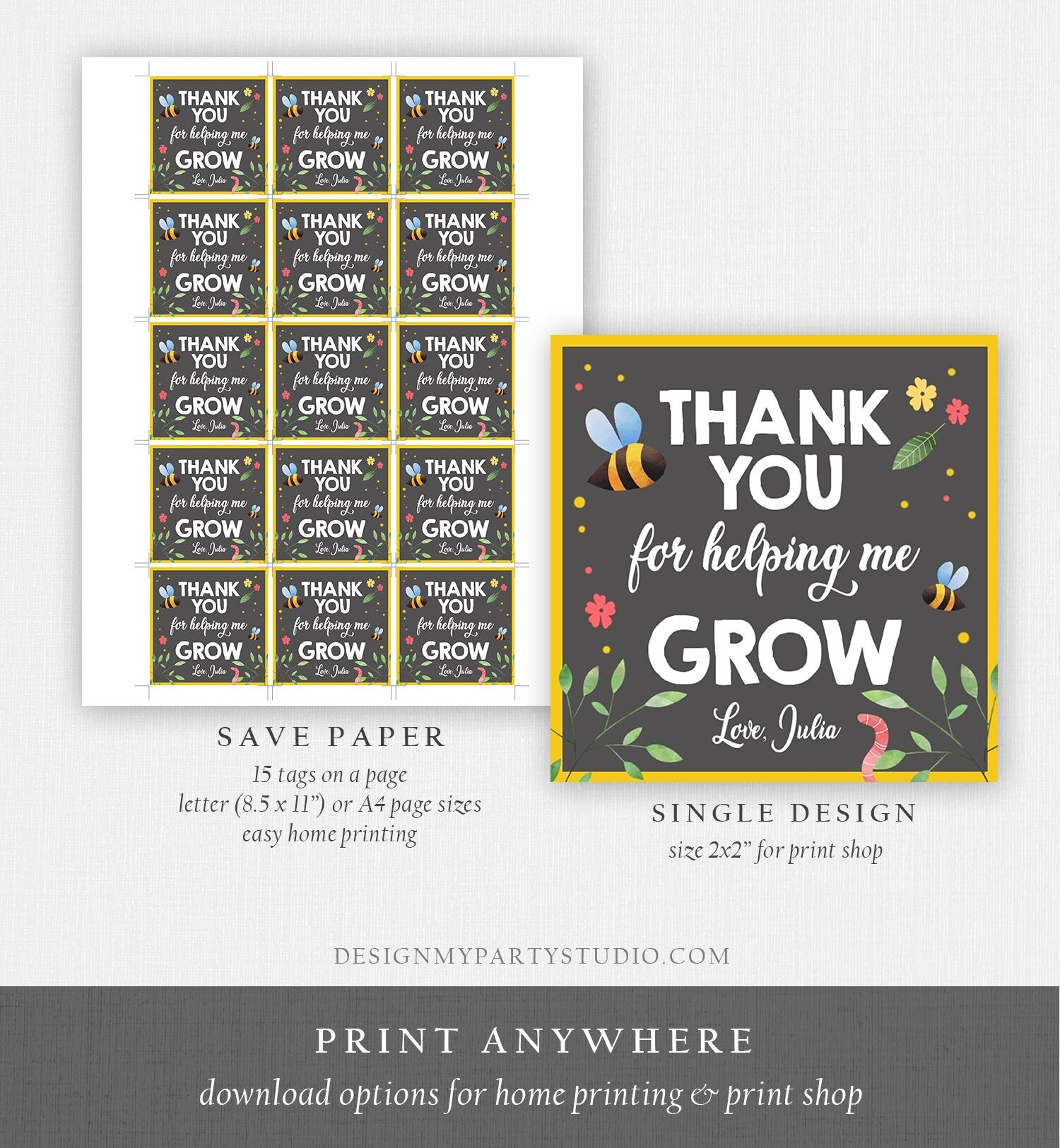 Editable Teacher Appreciation Tags Thank You for Helping me Grow Succulent Thank You Cactus Plant Tag Personalized Download Corjl 0464