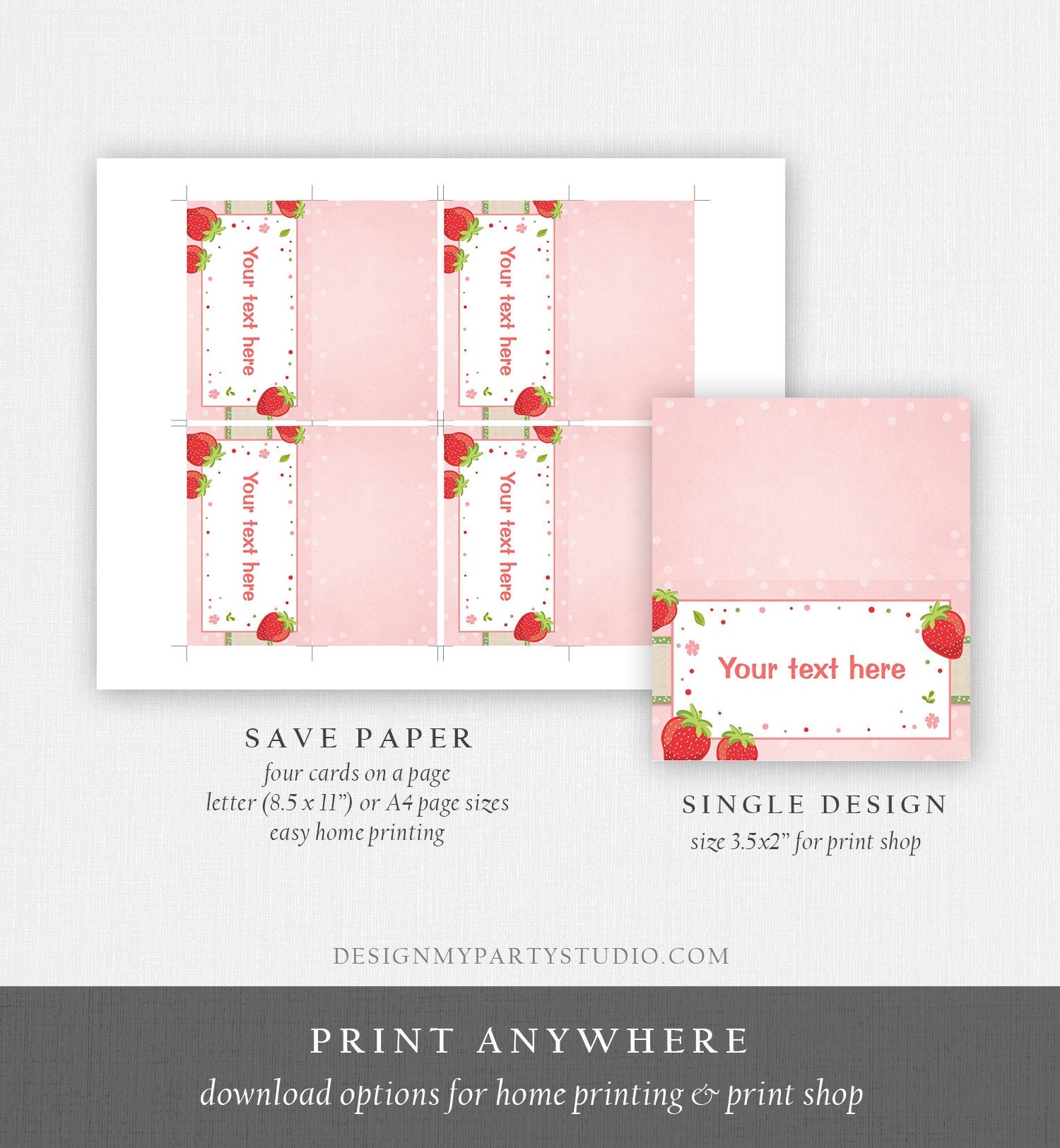 Editable Strawberry Food Labels Strawberry Birthday Party Place Card Food Tent Farmers Market Fruit Berry Sweet Girl Template Printable 0091