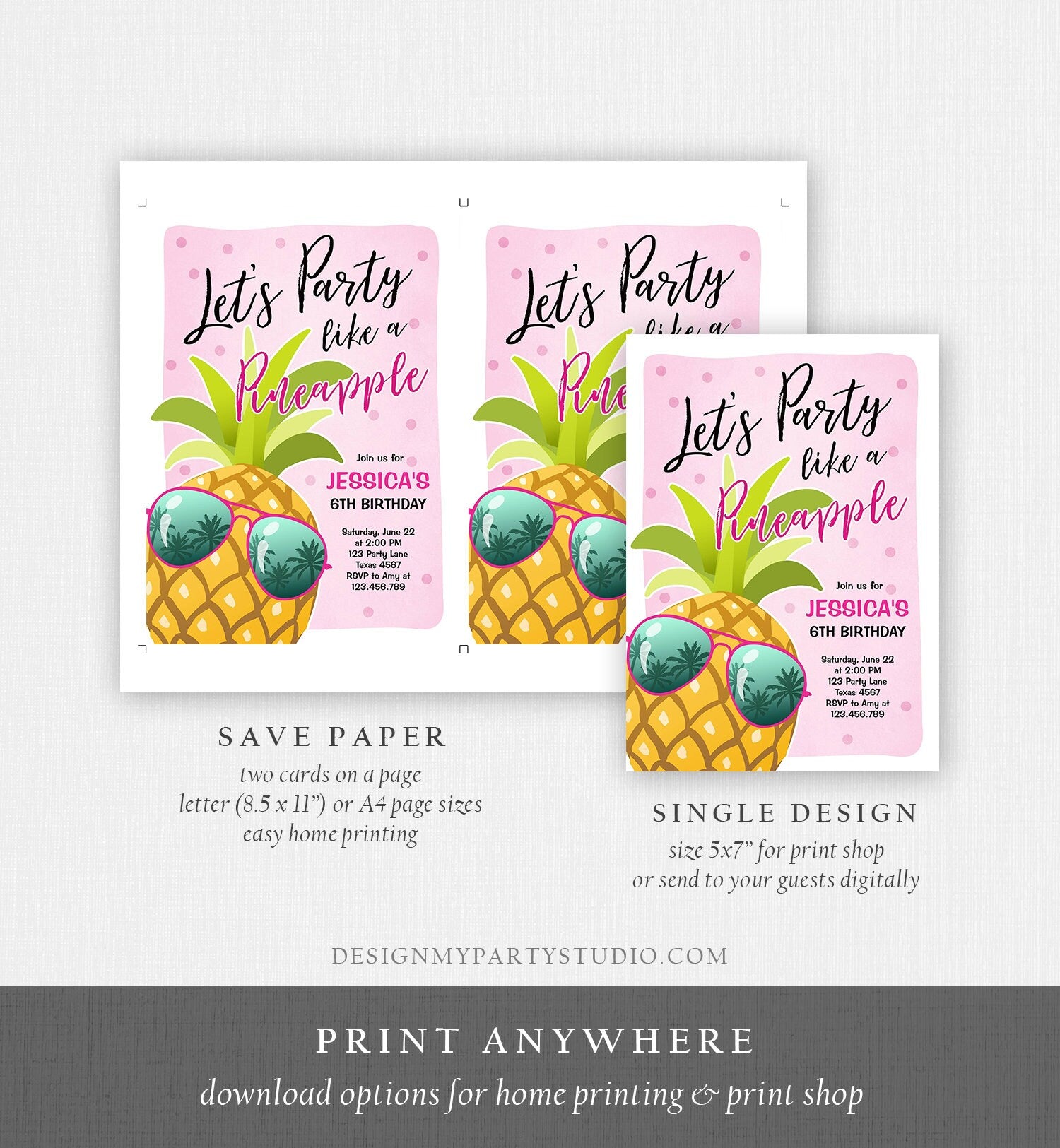 Editable Pineapple Birthday Invitation Lets Party Like a Pineapple Invite Tropical Party Aloha Girl Download Printable Template Corjl 0203