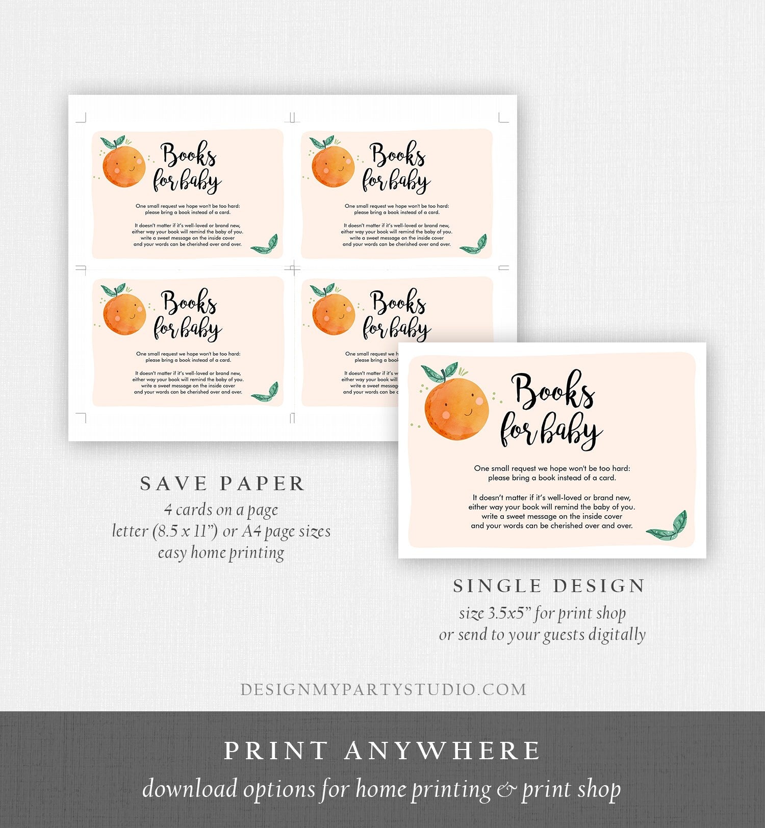 Editable A Little Cutie is on the Way Bring a Book Card Clementine Baby Shower Book Insert Books for Baby Download Template Printable 0330