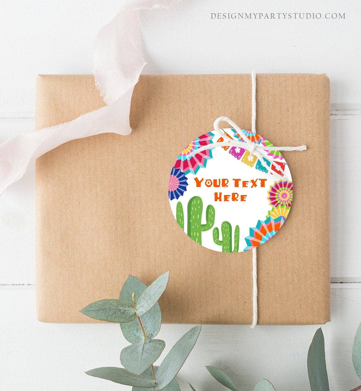 Editable Fiesta Cactus Thank You Favor Tags Round Squared Baby Shower Birthday Bridal Shower Stickers Succulent Mexican Corjl Template 0236