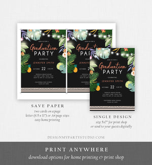 Editable Tropical Graduation Party Invitation Luau Class of College High School Grad Party Palm Graduate Hawaiian Template Corjl 0183